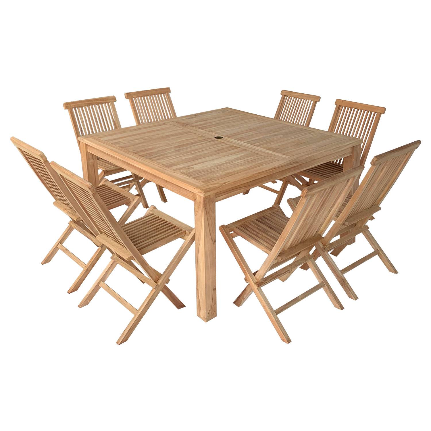 Salon de jardin en teck JAVA - table carrée et chaises pliantes - 8 places - HAPPY GARDEN - Imagen 1