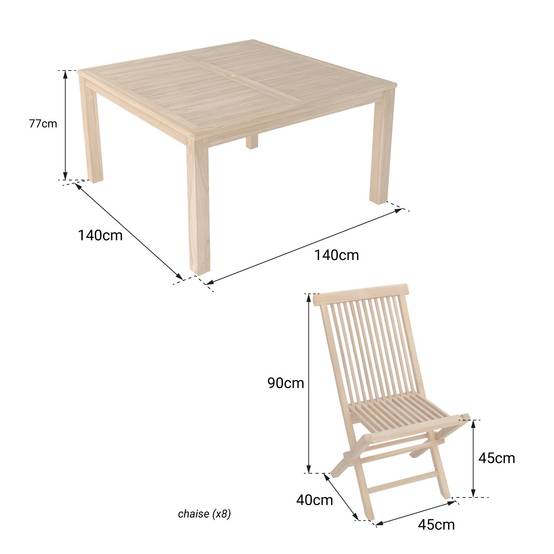 Salon de jardin en teck JAVA - table carrée et chaises pliantes - 8 places - HAPPY GARDEN - Imagen 4