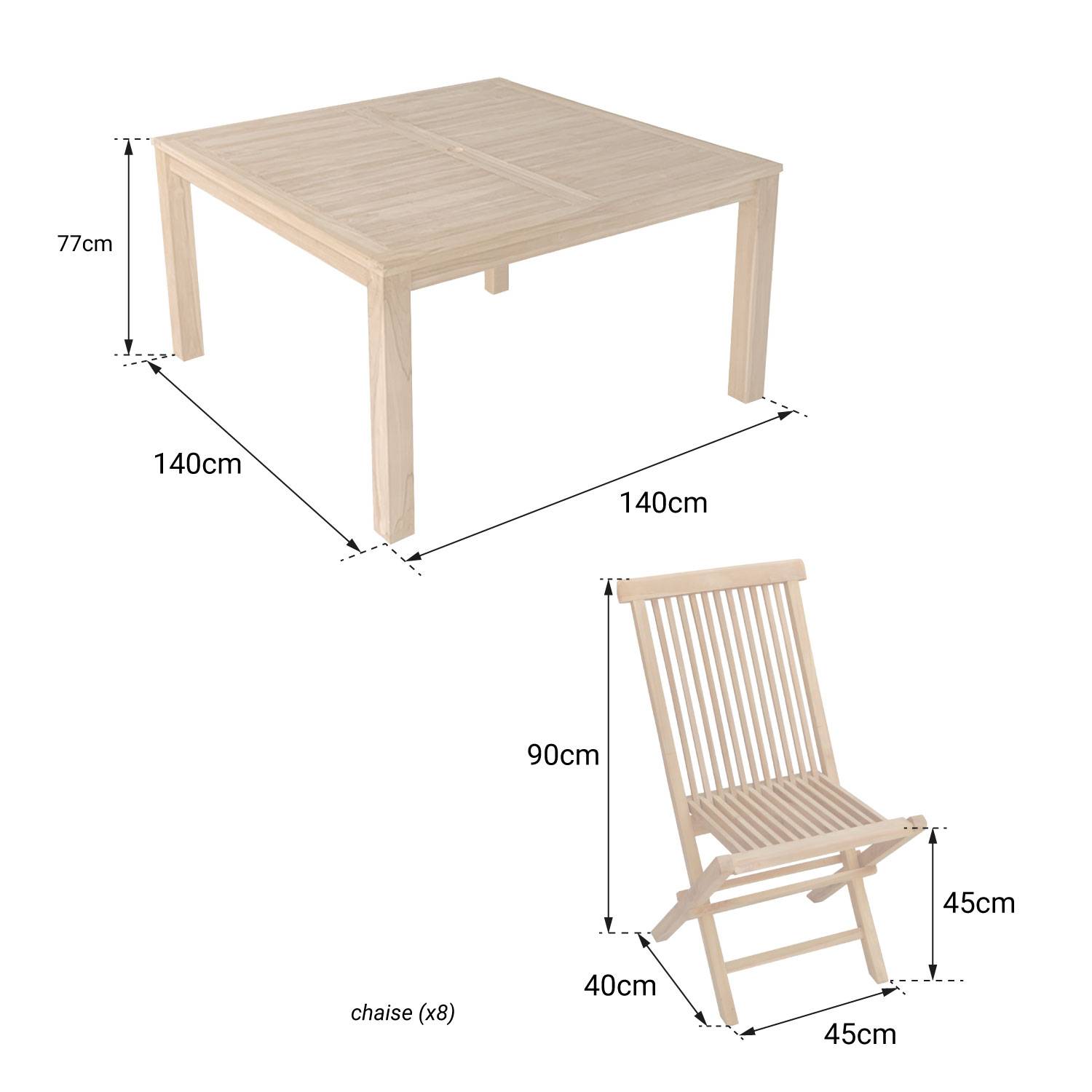 Salon de jardin en teck JAVA - table carrée et chaises pliantes - 8 places - HAPPY GARDEN - Imagen 4