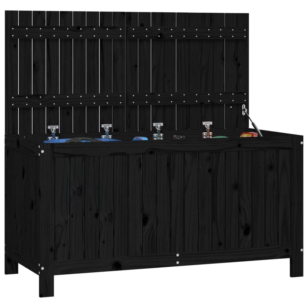 Coffre de Rangement Extérieur en Bois de Pin Massif avec Vérin Hydraulique pour Jardin Noir 121x55x64 cm – ComfortXL Outdoor Living - Image 4