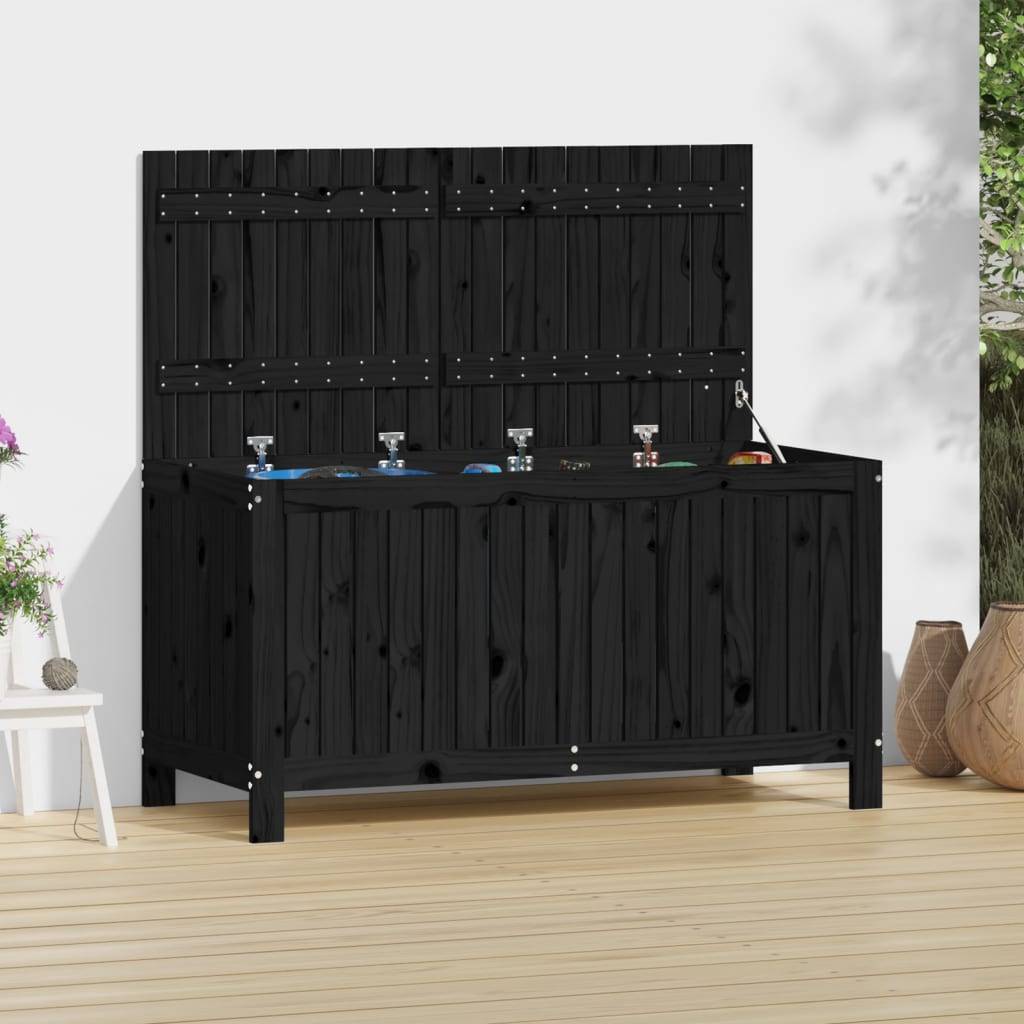 Coffre de Rangement Extérieur en Bois de Pin Massif avec Vérin Hydraulique pour Jardin Noir 121x55x64 cm – ComfortXL Outdoor Living - Image 1