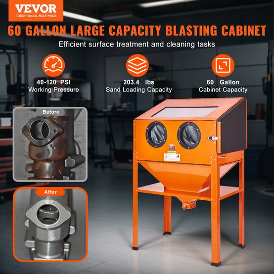 Vevor - VEVOR Armoire sablage 60 gal, 40-120 psi, support, pistolet + 4 buses céramique. Enlève peinture, rouille. - Image 2