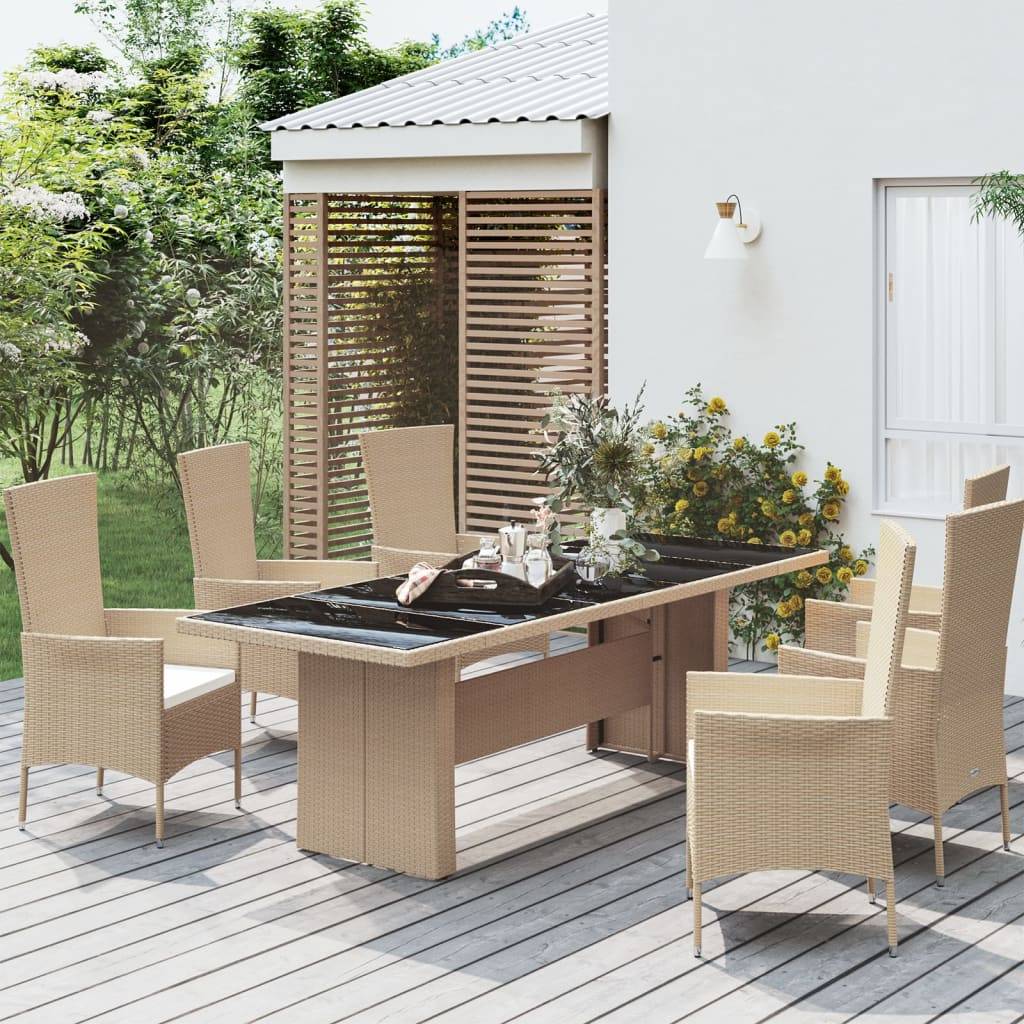 PANGIVO - Table de jardin verre trempé et résine tressée beige 240 x 90 x 75 cm - PANGIVO - Image 1