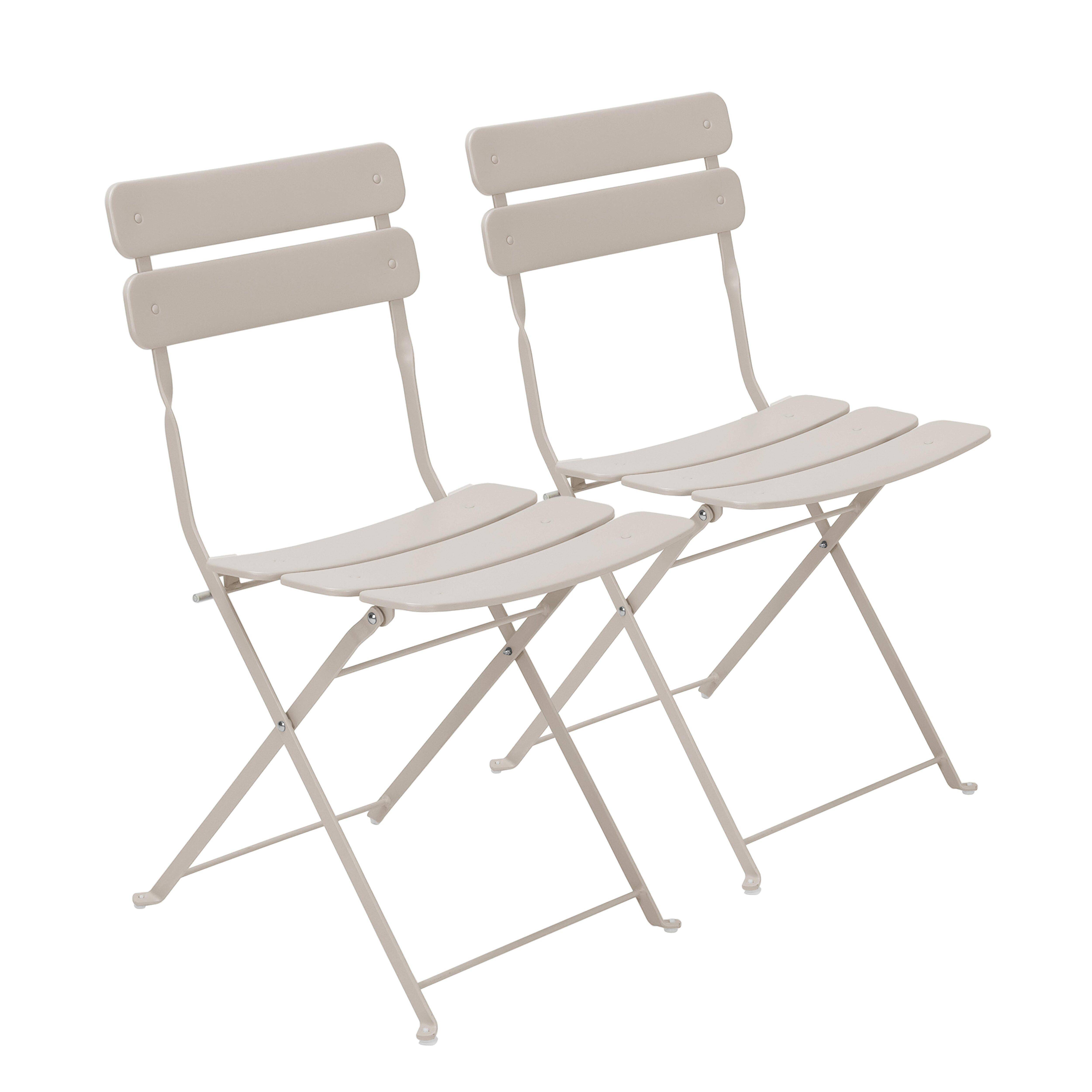 Oviala - Lot de deux chaises pliantes en acier beige clair Annecy - Oviala - Imagen 1
