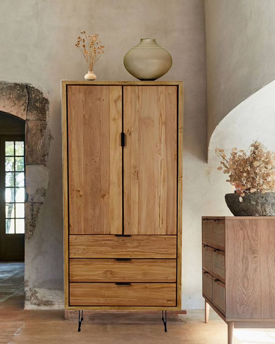 Lara- Armoire en bois massif de teck recyclé - UNIQKA - Imagen 2