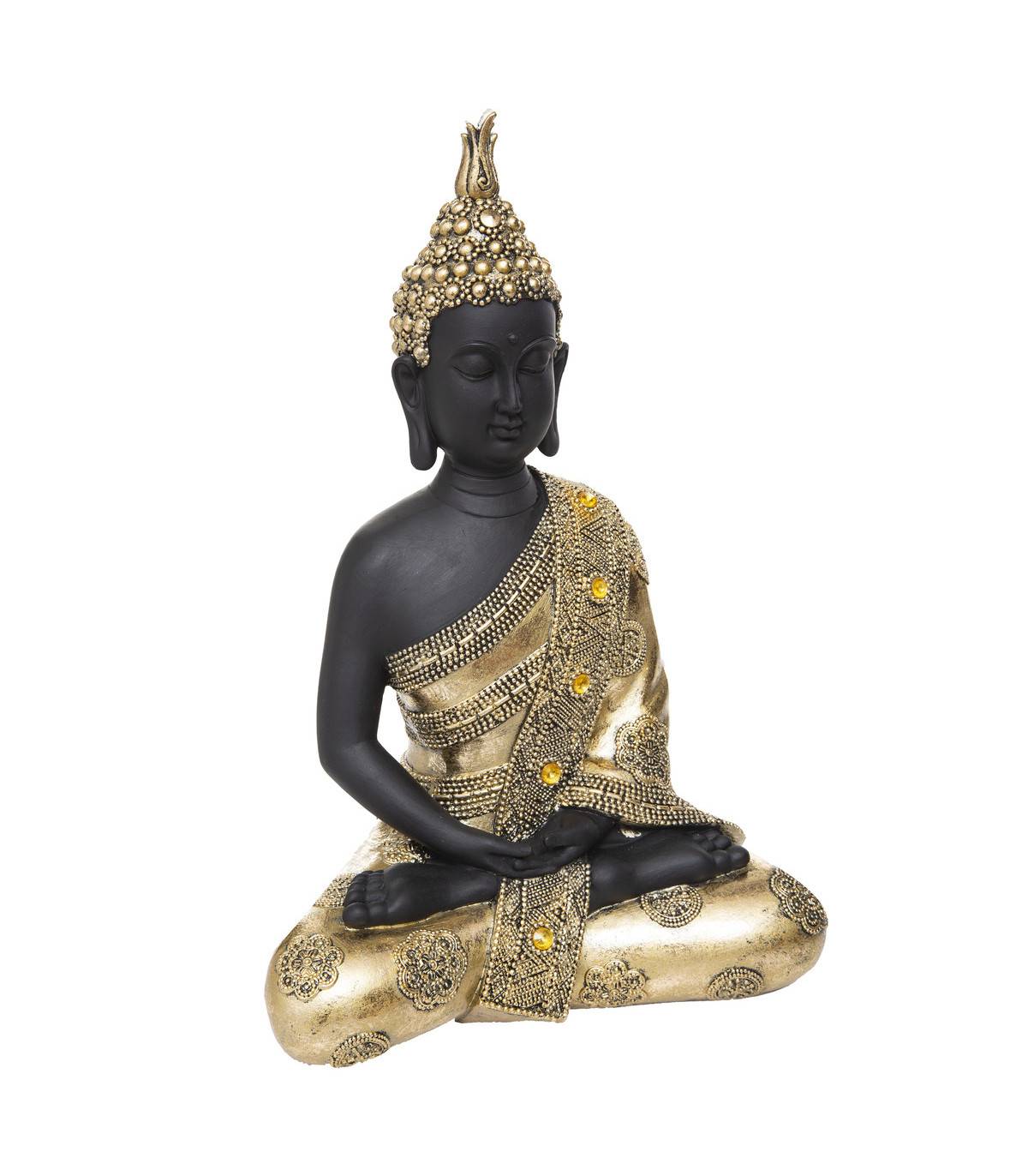 Statue décorative Bouddha assis en résine dorée H 34 cm - Imagen 1