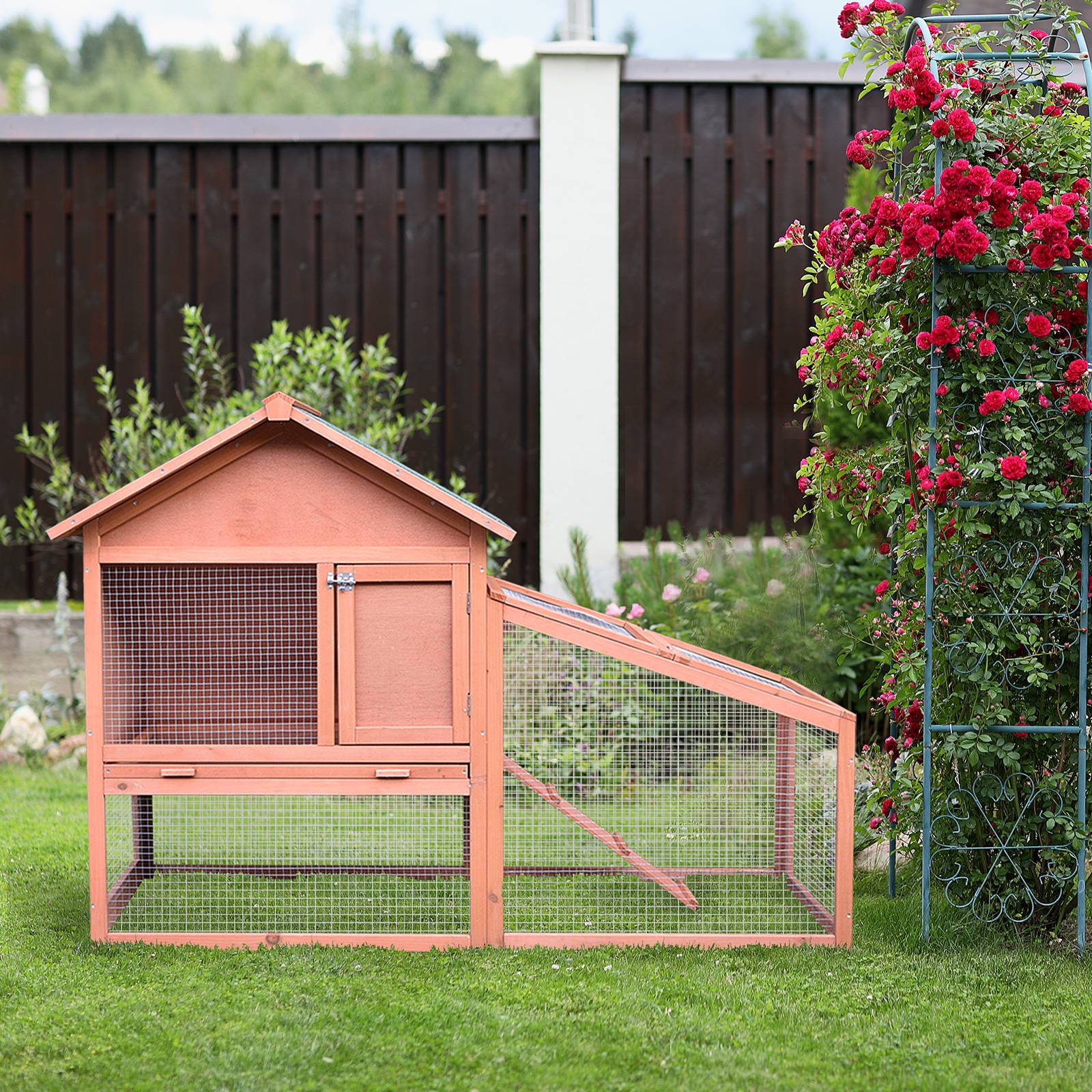 Cage lapins bois 2 étages avec rampe, 144 x 64,5 x 100 cm, toit bitume, hiver, entrées multiples, tiroir - Image 3