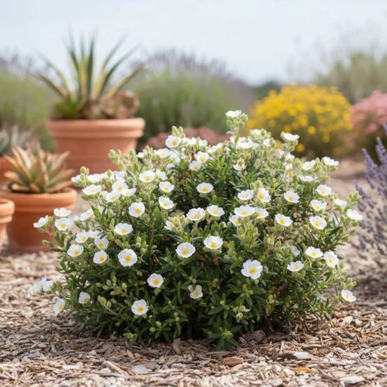 Ciste compact, Cistus à fleurs Blanche/ - feuillage Persistant - Lot de 3 godets