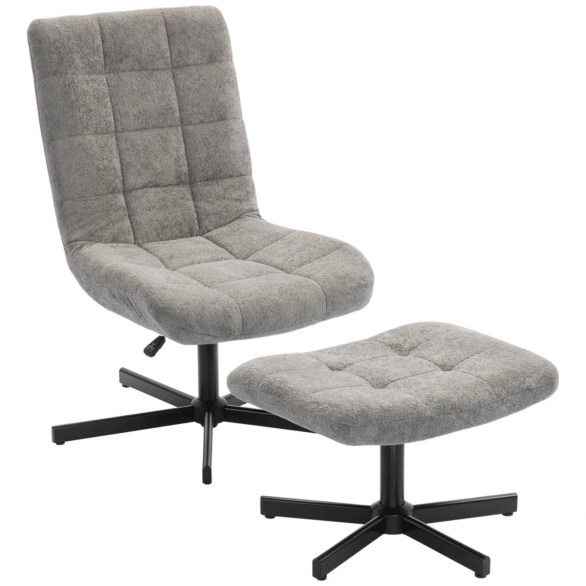 Fauteuil salon avec repose-pieds, chaise pivotante, hauteur réglable, dossier inclinable, 66 x 80 x 93-104 cm, gris - Image 2