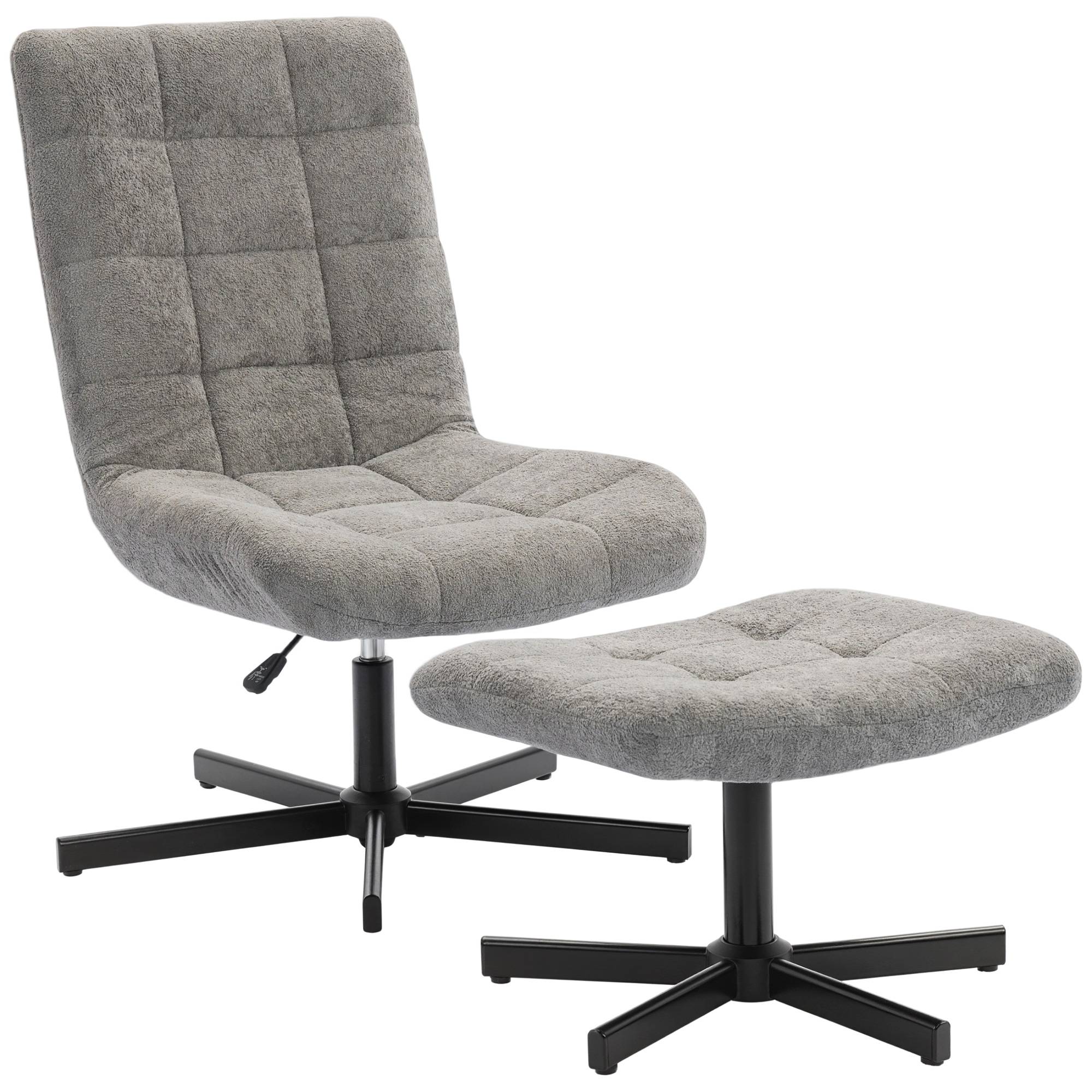Fauteuil salon avec repose-pieds, chaise pivotante, hauteur réglable, dossier inclinable, 66 x 80 x 93-104 cm, gris - Image 1