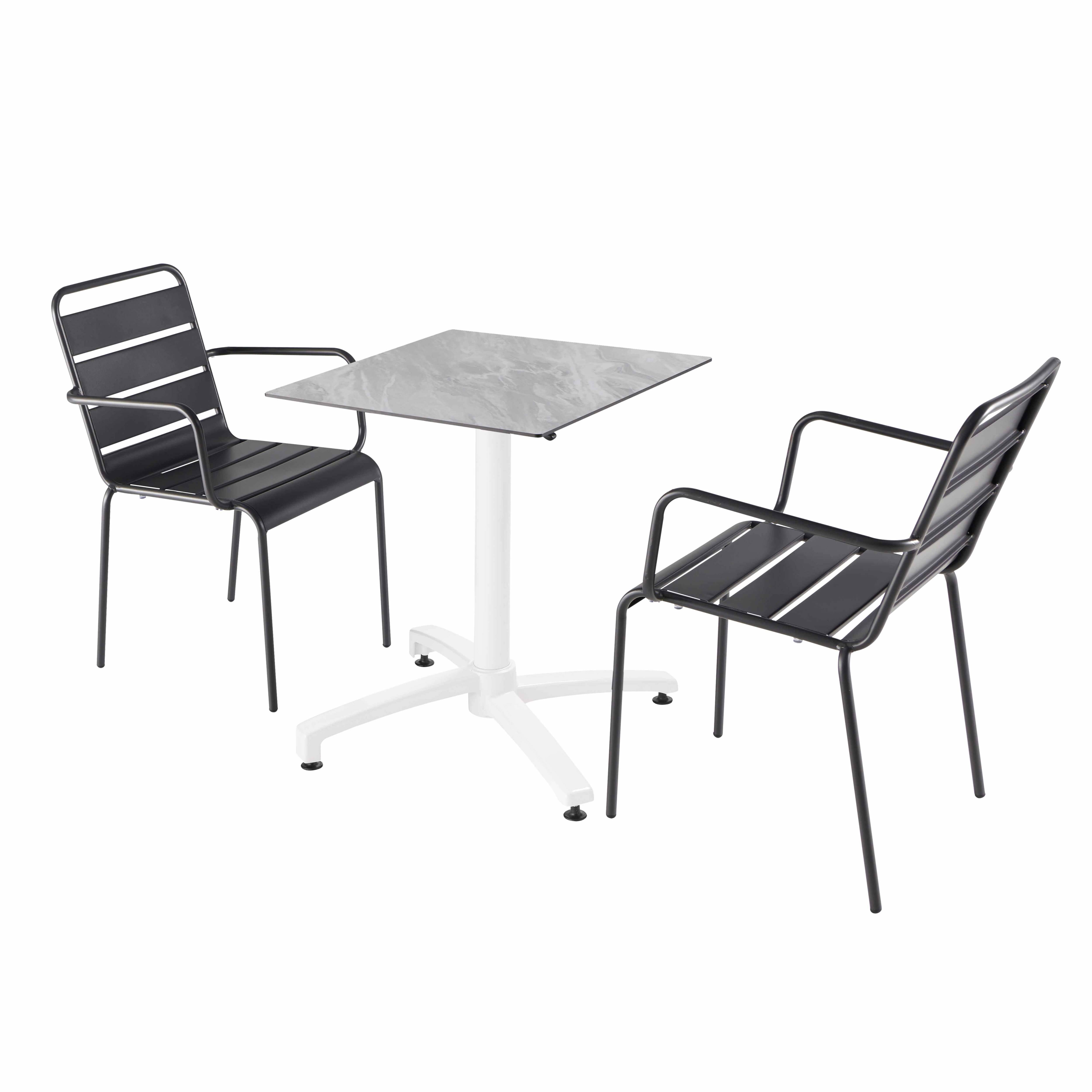 Oviala - Ensemble table de terrasse stratifié marbre avec 2 fauteuils gris - Oviala - Imagen 1