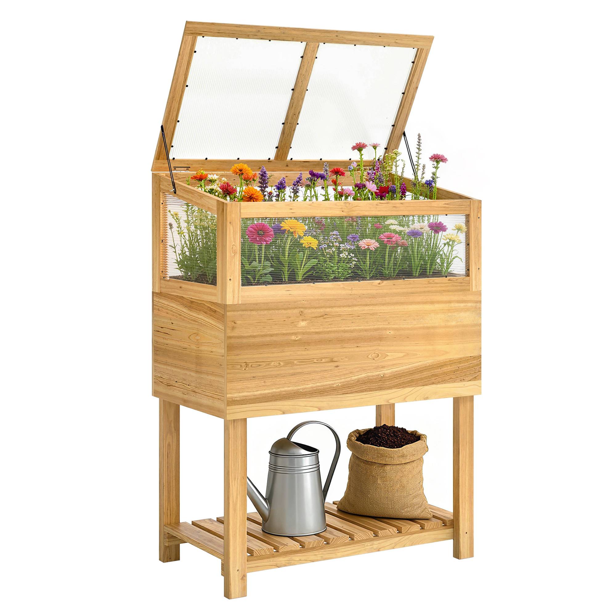 PANGIVO - Carré potager sur pied avec serre bois naturel 80 x 45 x 108.5 cm - PANGIVO - Image 1