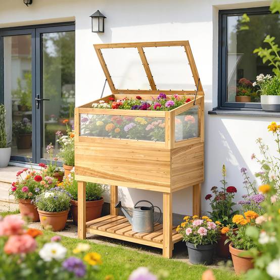 PANGIVO - Carré potager sur pied avec serre bois naturel 80 x 45 x 108.5 cm - PANGIVO - Image 4