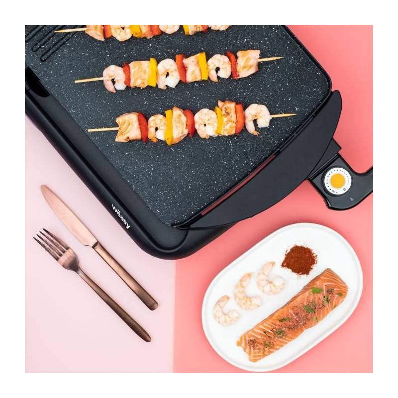 Weasy Sto52 Plancha éléctrique 2000w - Plaque Effet Pierre - 52x27cm - Température Réglable - Revetement Anti-adhésif - Bac - Imagen 5