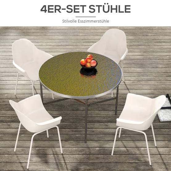 Chaise de jardin lot de 4 avec dossier haut et accoudoirs en acier et plastique gris 59 x 55 x 84 cm - Image 8