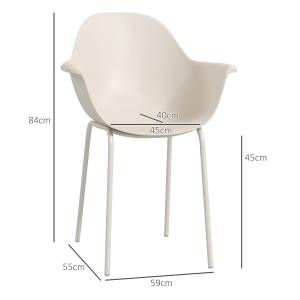 Chaise de jardin lot de 4 avec dossier haut et accoudoirs en acier et plastique gris 59 x 55 x 84 cm - Image 9