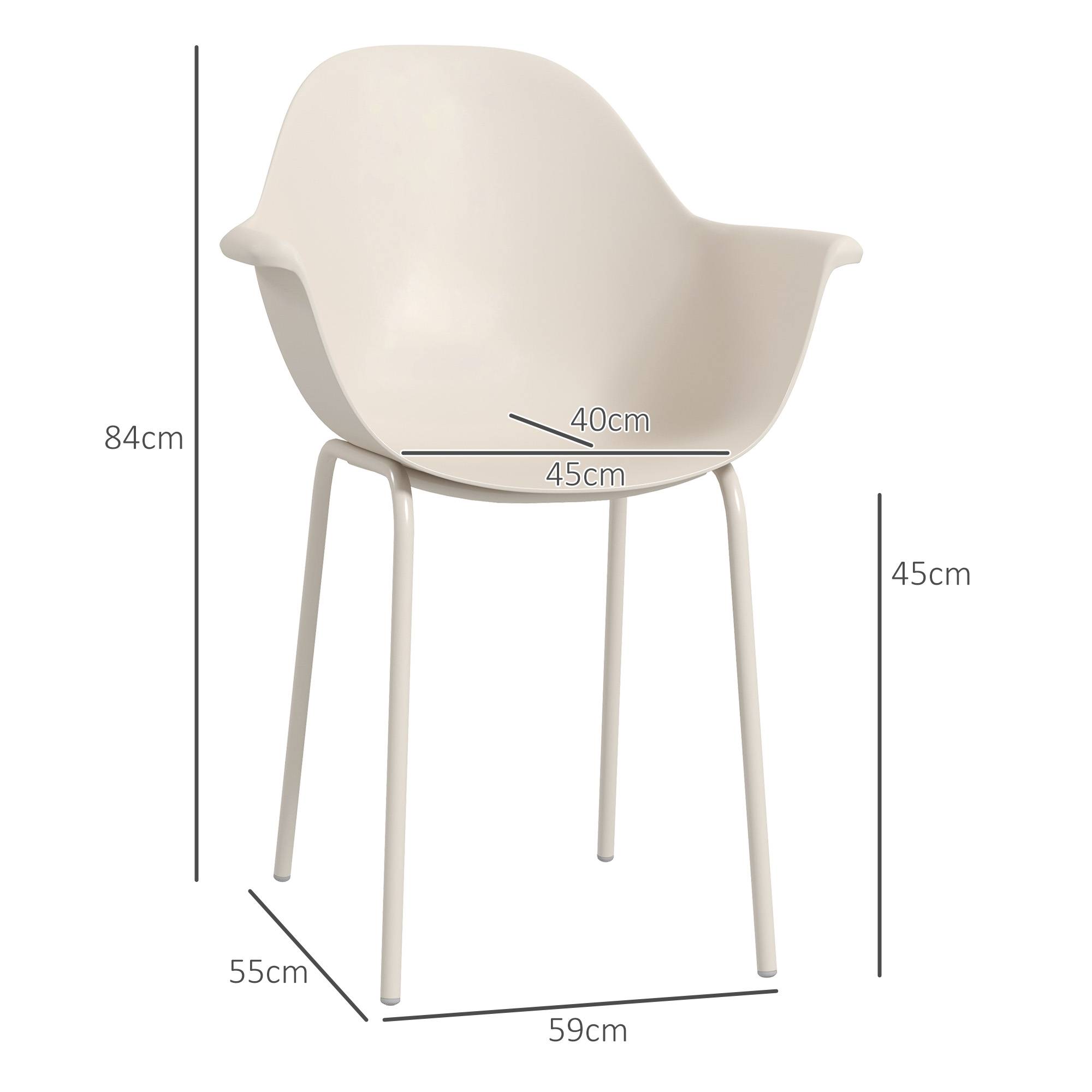 Chaise de jardin lot de 4 avec dossier haut et accoudoirs en acier et plastique gris 59 x 55 x 84 cm - Image 5