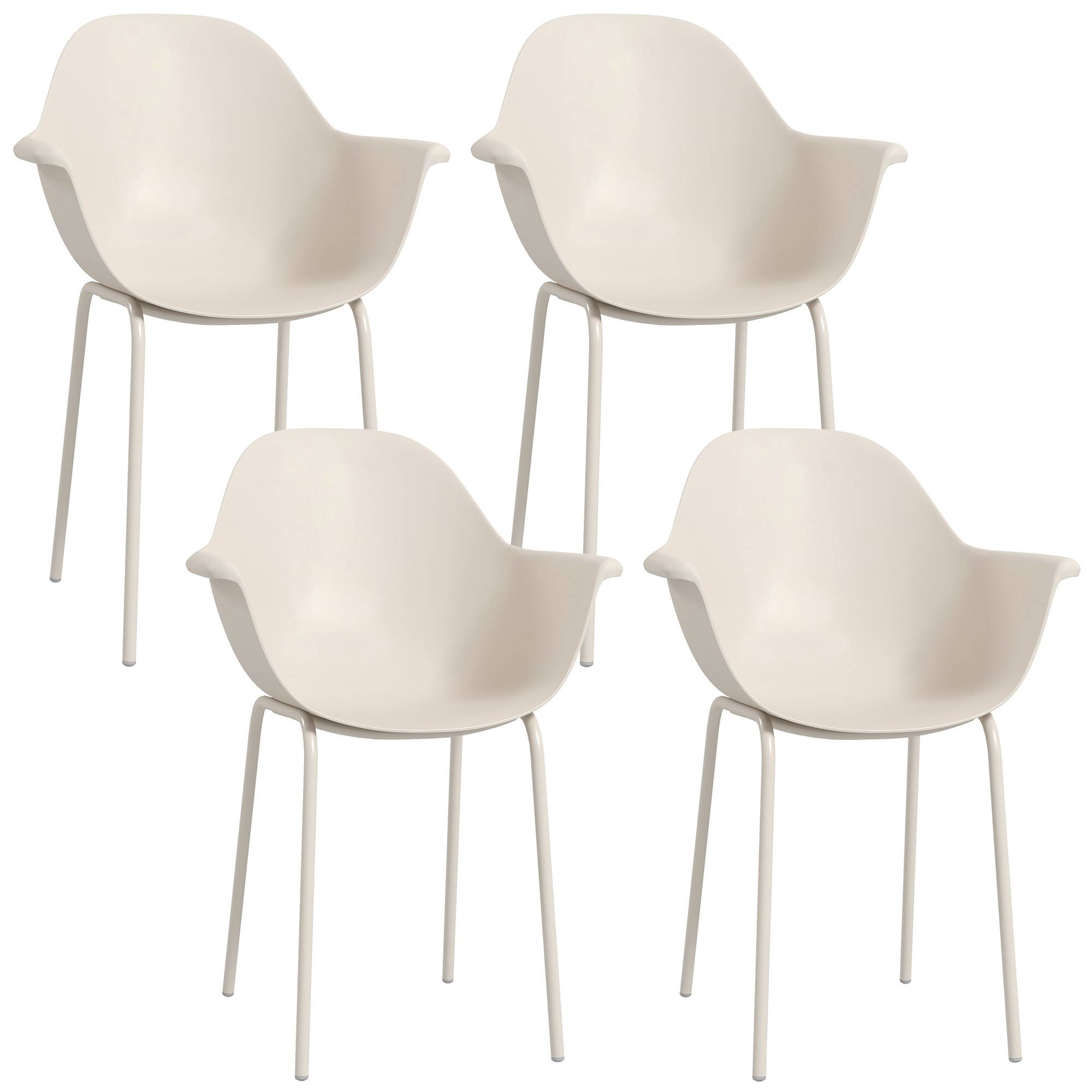 Chaise de jardin lot de 4 avec dossier haut et accoudoirs en acier et plastique gris 59 x 55 x 84 cm - Image 1