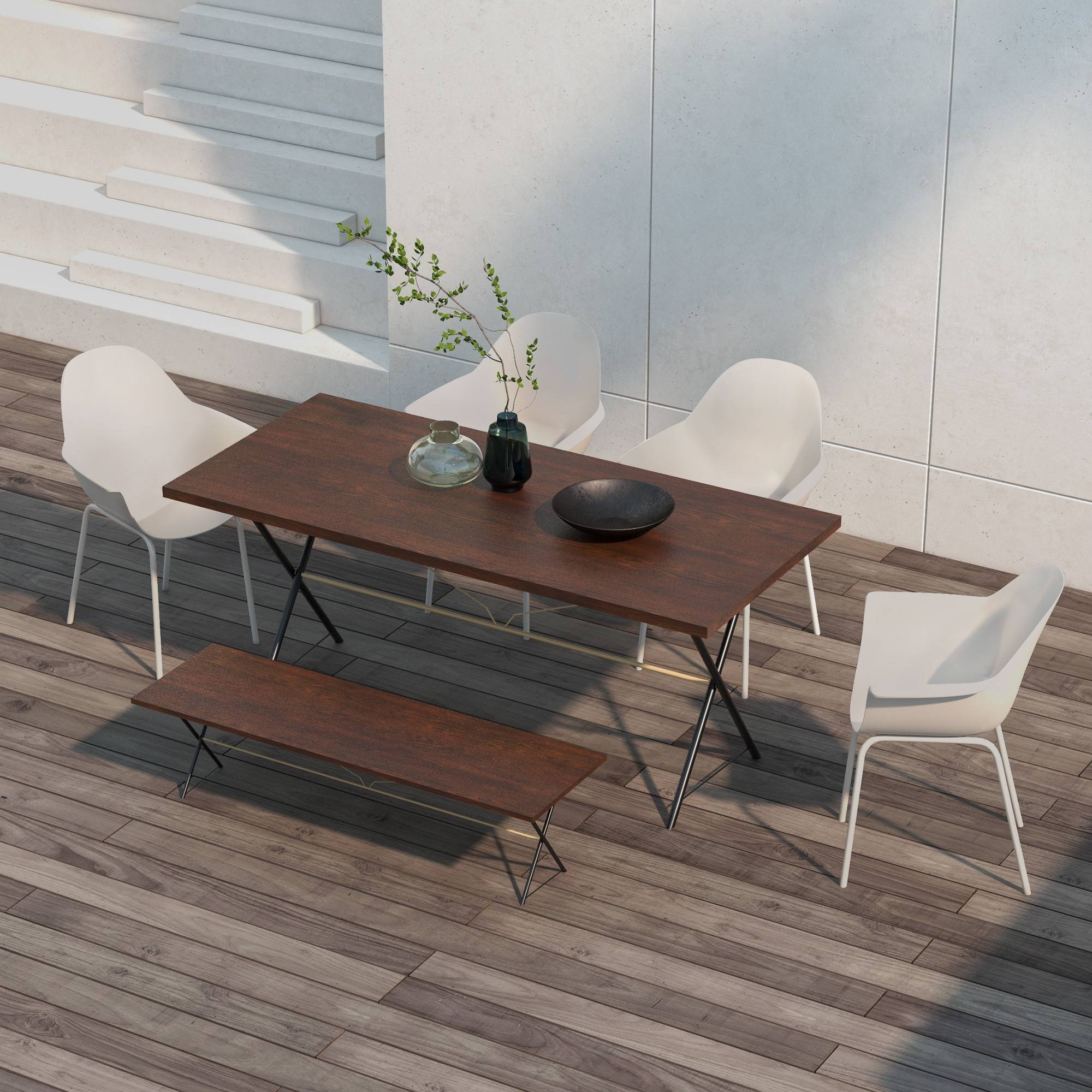 Chaise de jardin lot de 4 avec dossier haut et accoudoirs en acier et plastique gris 59 x 55 x 84 cm - Image 2