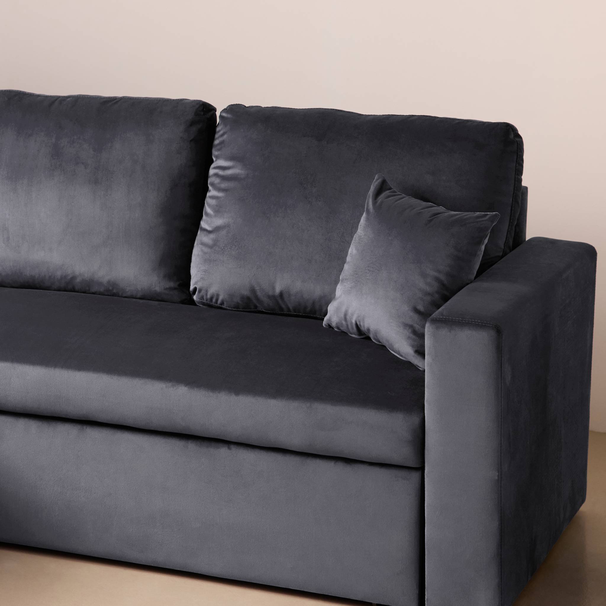 sweeek - Canapé d'angle convertible en velours gris foncé 3 places. fauteuil d'angle réversible coffre rangement lit modulable | sweeek - Image 5
