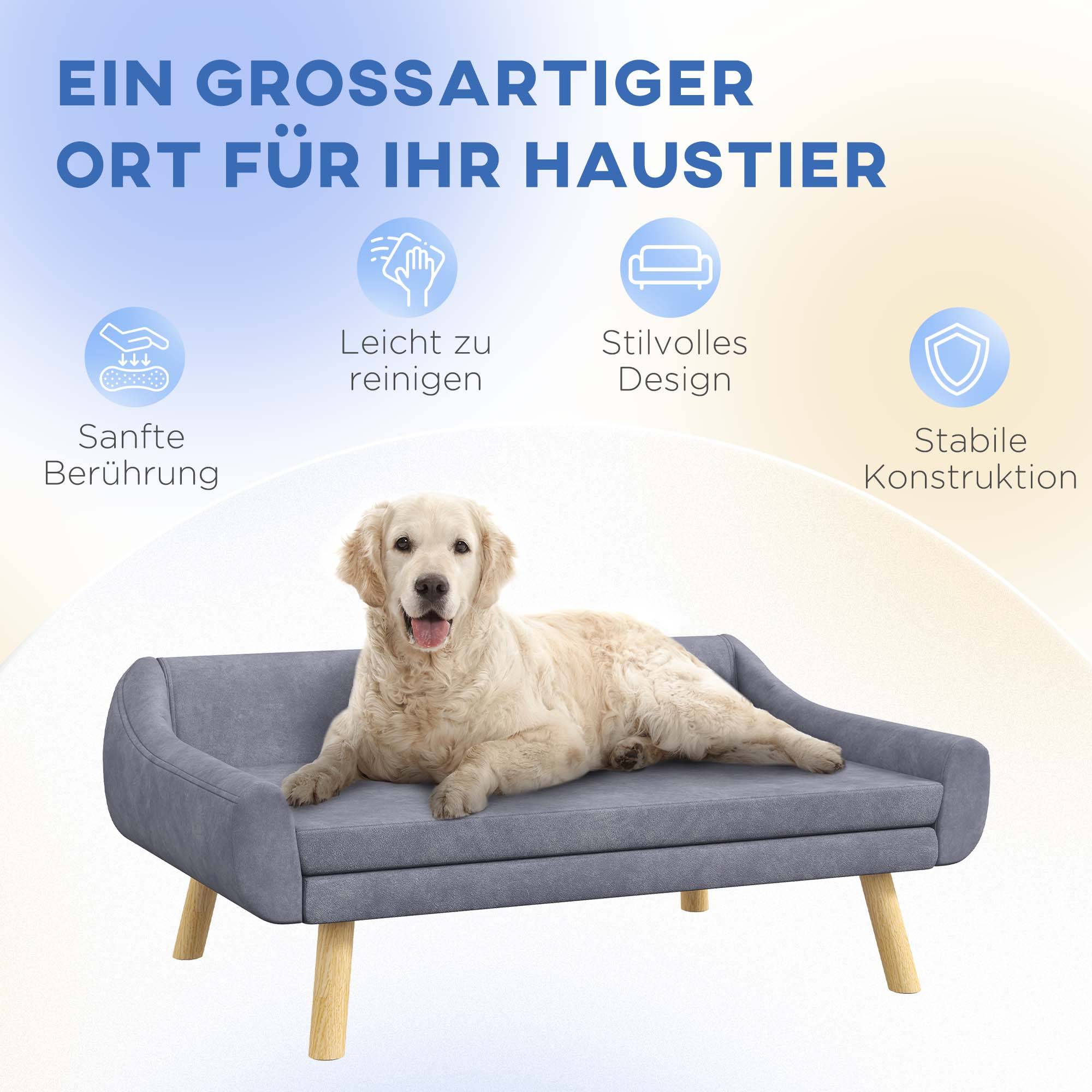 ComfortXL - Canapé pour chien bois de pin 102 x 58,5 x 42,5 cm gris pour intérieur coussin amovible doux et stable - Image 5