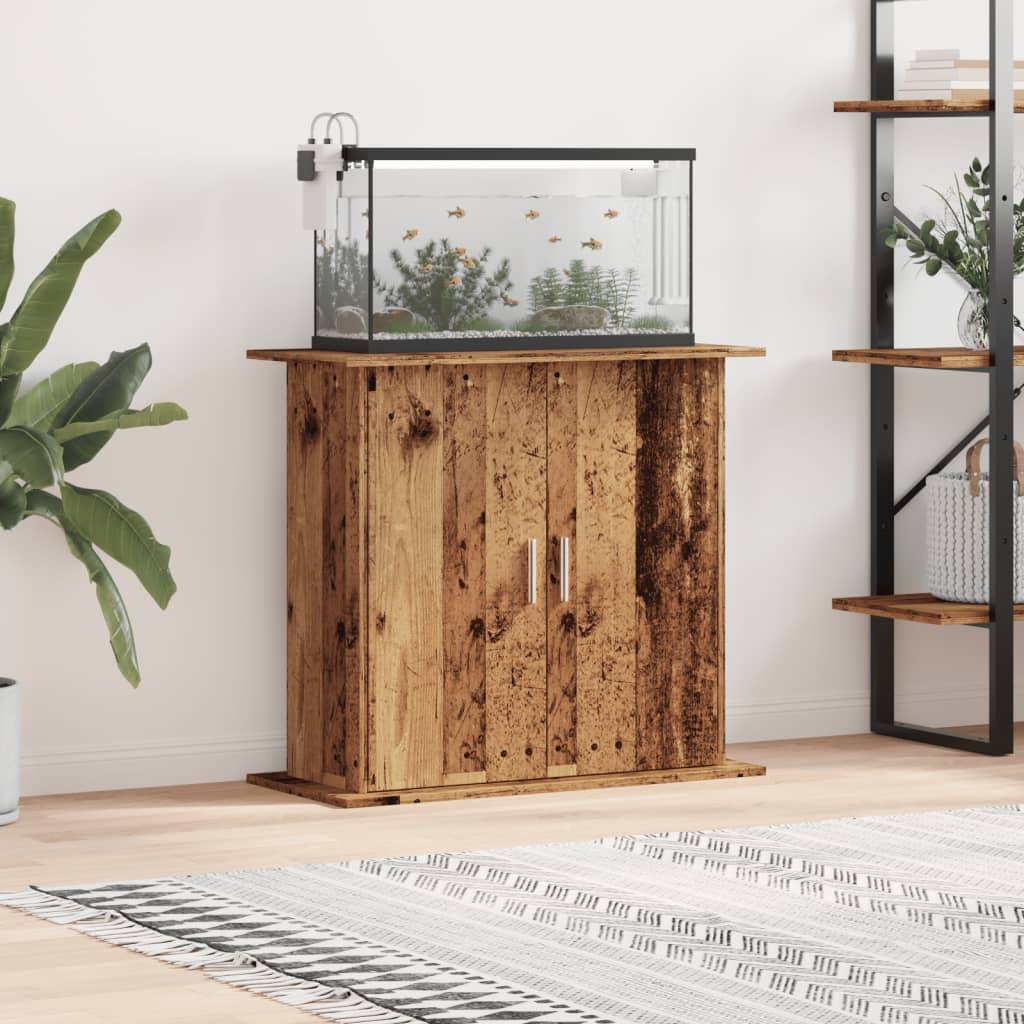 Meuble Aquarium Bois avec Rangement 3 Étagères 81x36x73 cm Style Vieux Bois - ComfortXL Outdoor Living - Image 1