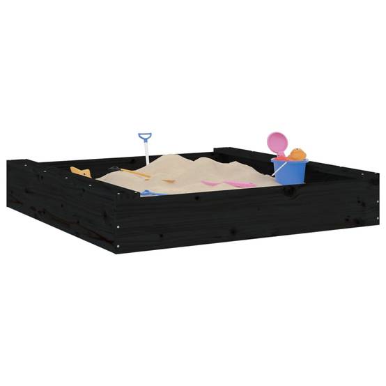 Bac à sable - Maison de jeu pour enfants avec sièges noir carré bois de pin massif-JU12094 - Image 3
