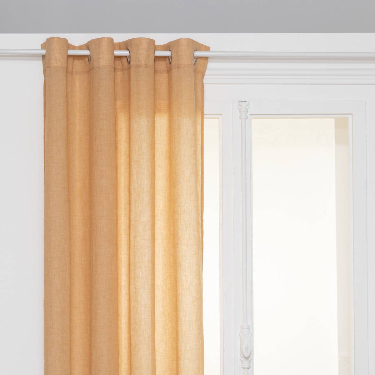 Voilage à œillets en polyester et coton Jaune cumin 135 x 240 cm - Imagen 1