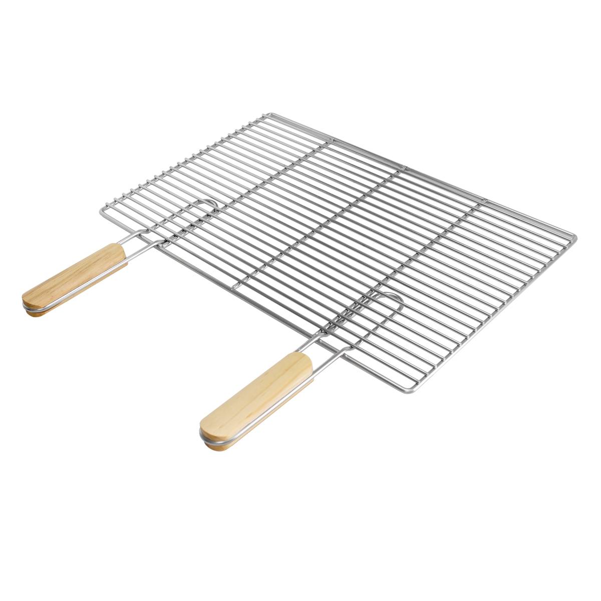 Grille barbecue inox rectangulaire 54x34 cm avec poignées amovibles robuste et antirouille adaptée aux cheminées barbecues, foyers et braseros BBQ