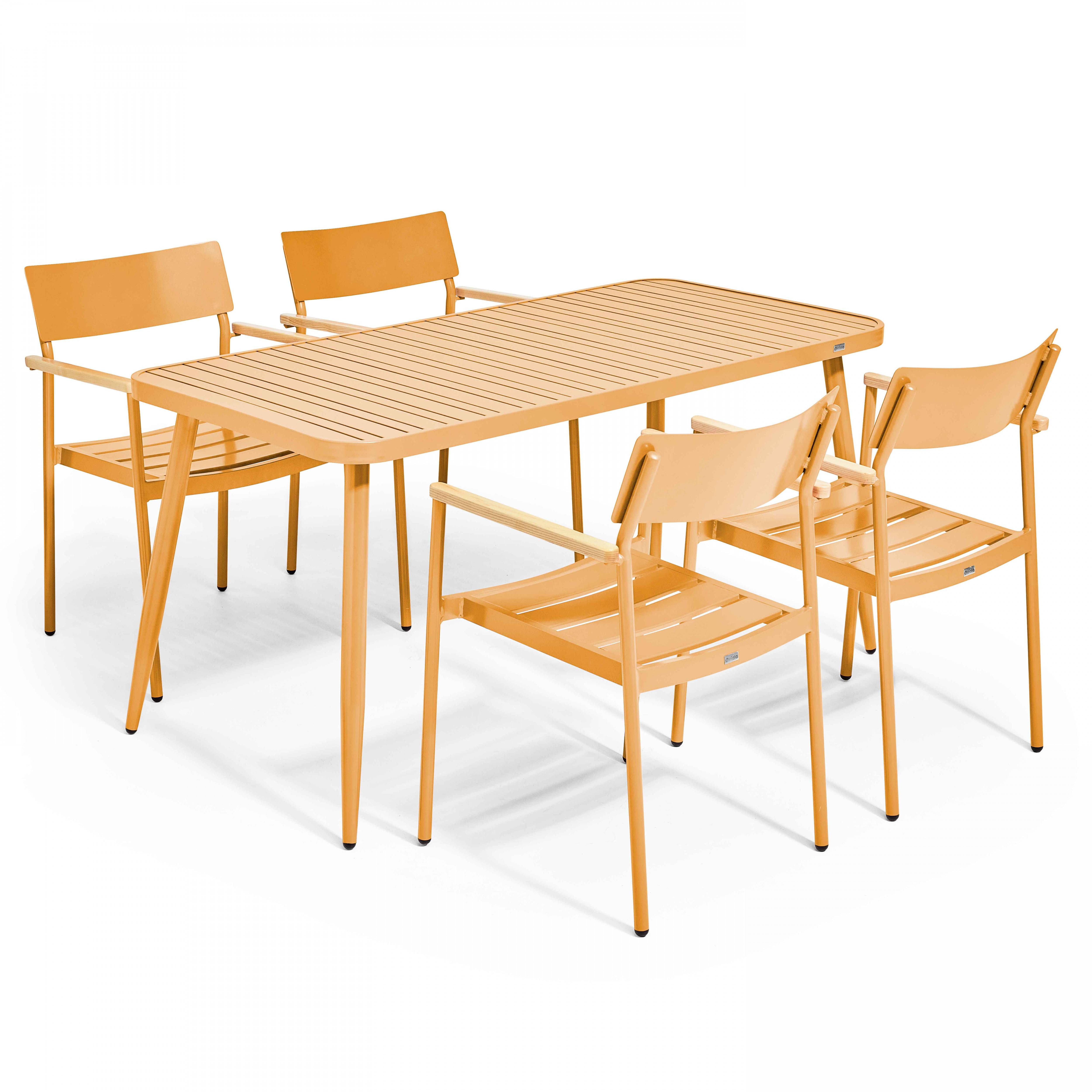 Oviala - Ensemble table de jardin et 4 fauteuils en aluminium jaune moutarde Bristol - Oviala - Imagen 1