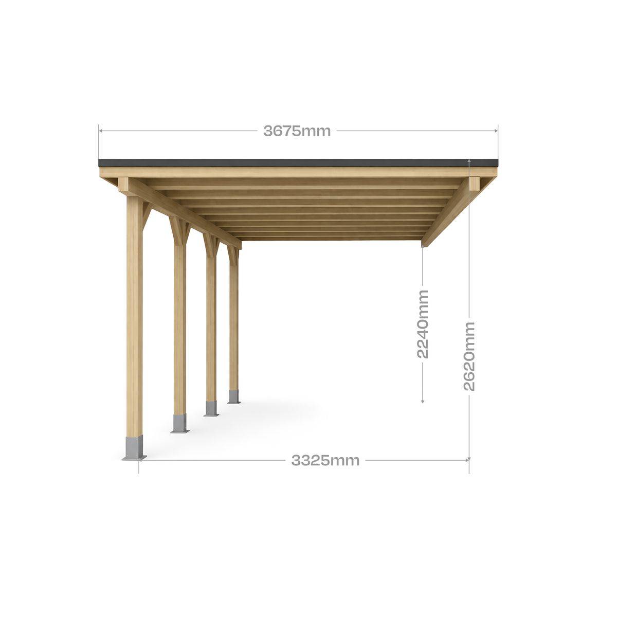 Direct Abris - Carport Adosse Bois RIVERSIDE - 1 Voiture - 363 x 555 - Abris Voiture - Feutre Bitumeux sur les Voliges - Bandeau de Finition - Image 4