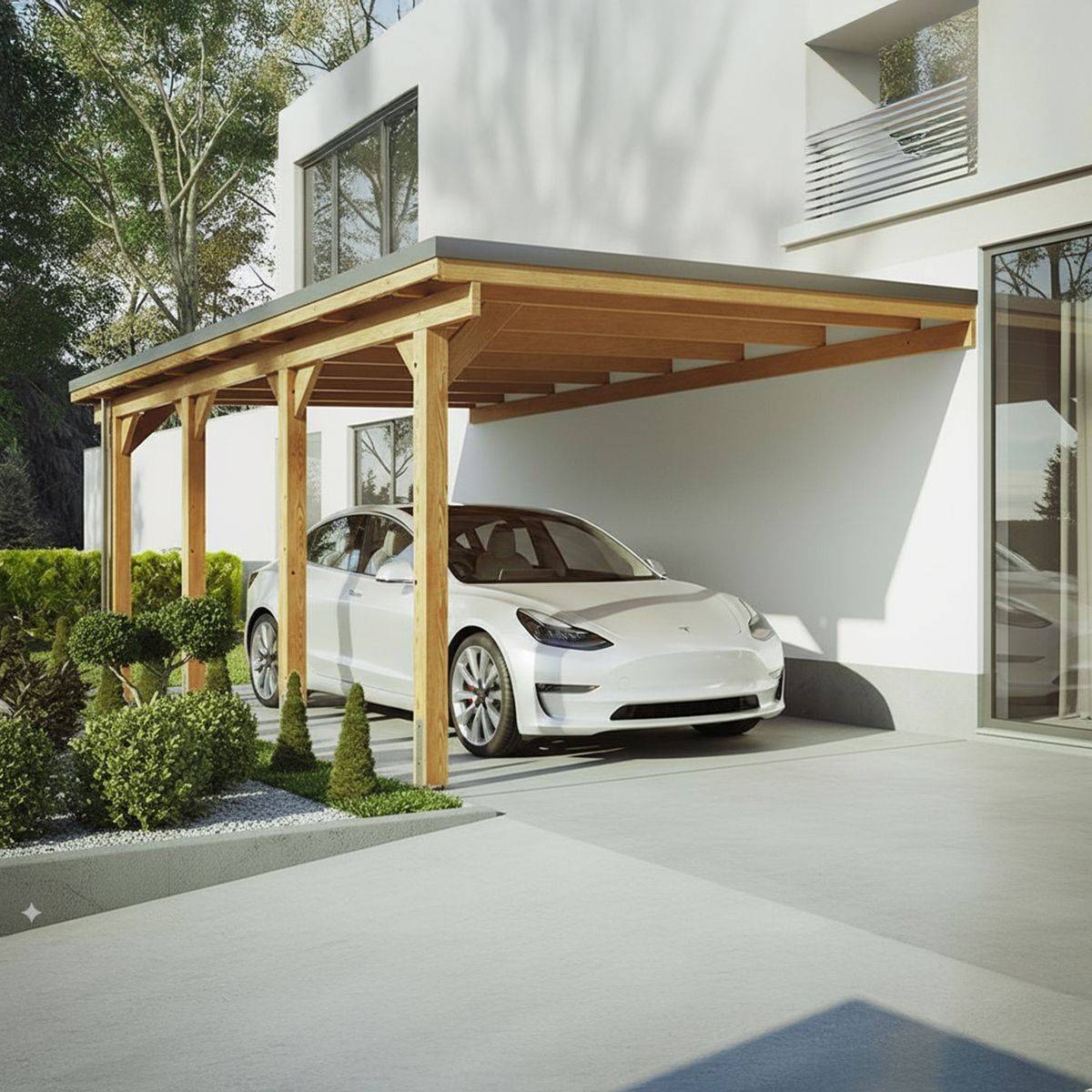 Direct Abris - Carport Adosse Bois RIVERSIDE - 1 Voiture - 363 x 555 - Abris Voiture - Feutre Bitumeux sur les Voliges - Bandeau de Finition - Image 1
