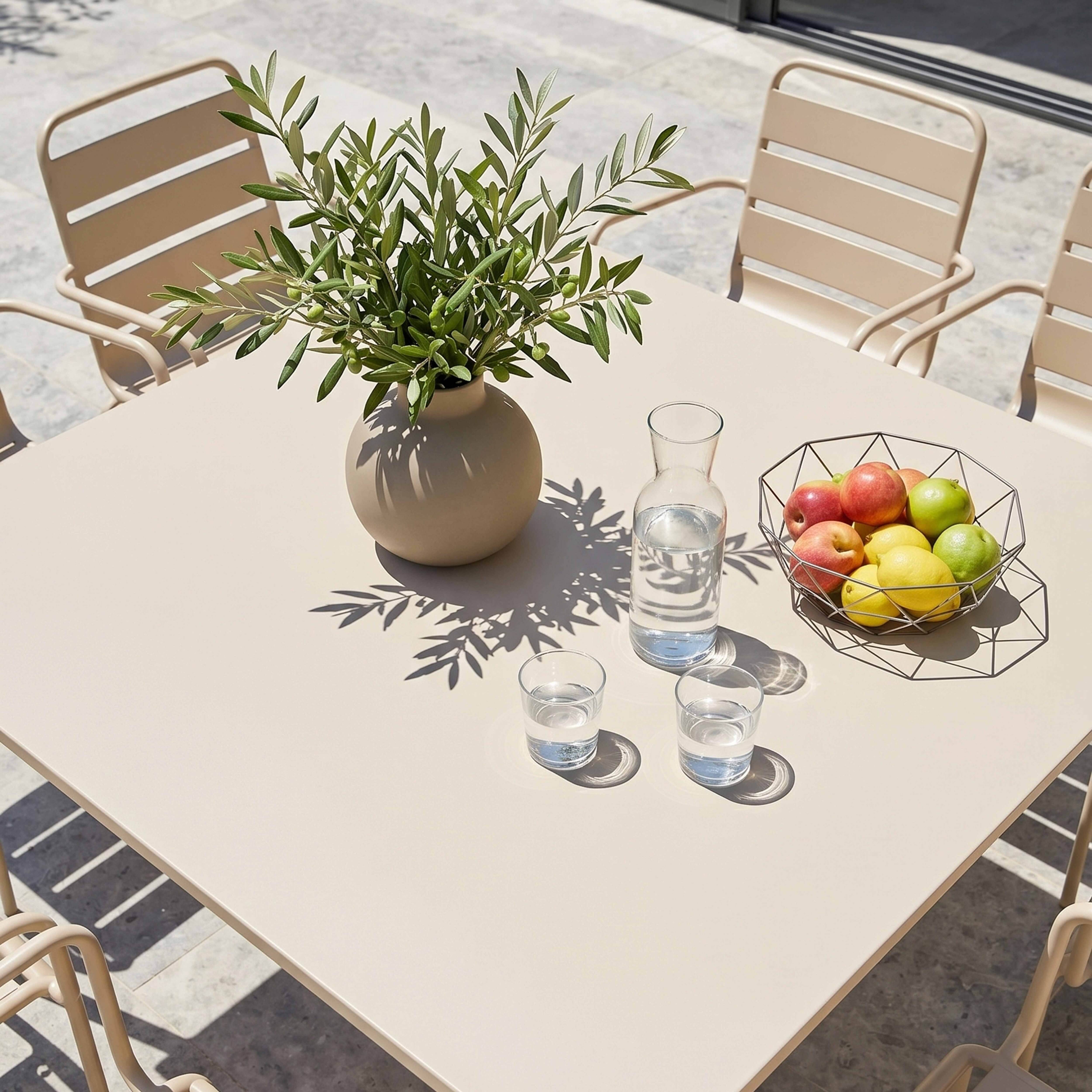 Oviala - Ensemble table de jardin carrée et 8 fauteuils en métal ivoire Palavas - Oviala - Imagen 3
