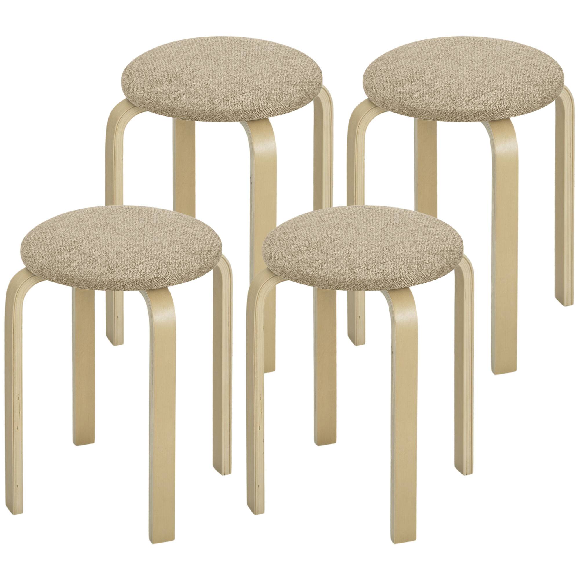Tabourets rembourrés, lot de 4, empilables, surface laquée, pieds en bois, kaki - Image 2
