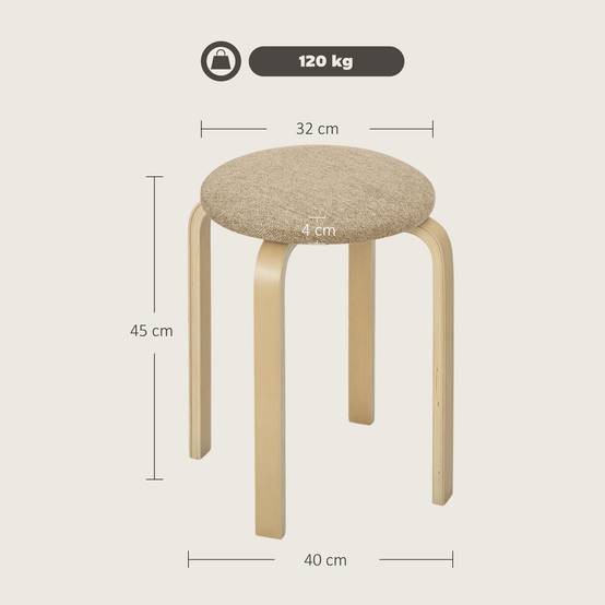Tabourets rembourrés, lot de 4, empilables, surface laquée, pieds en bois, kaki - Image 5