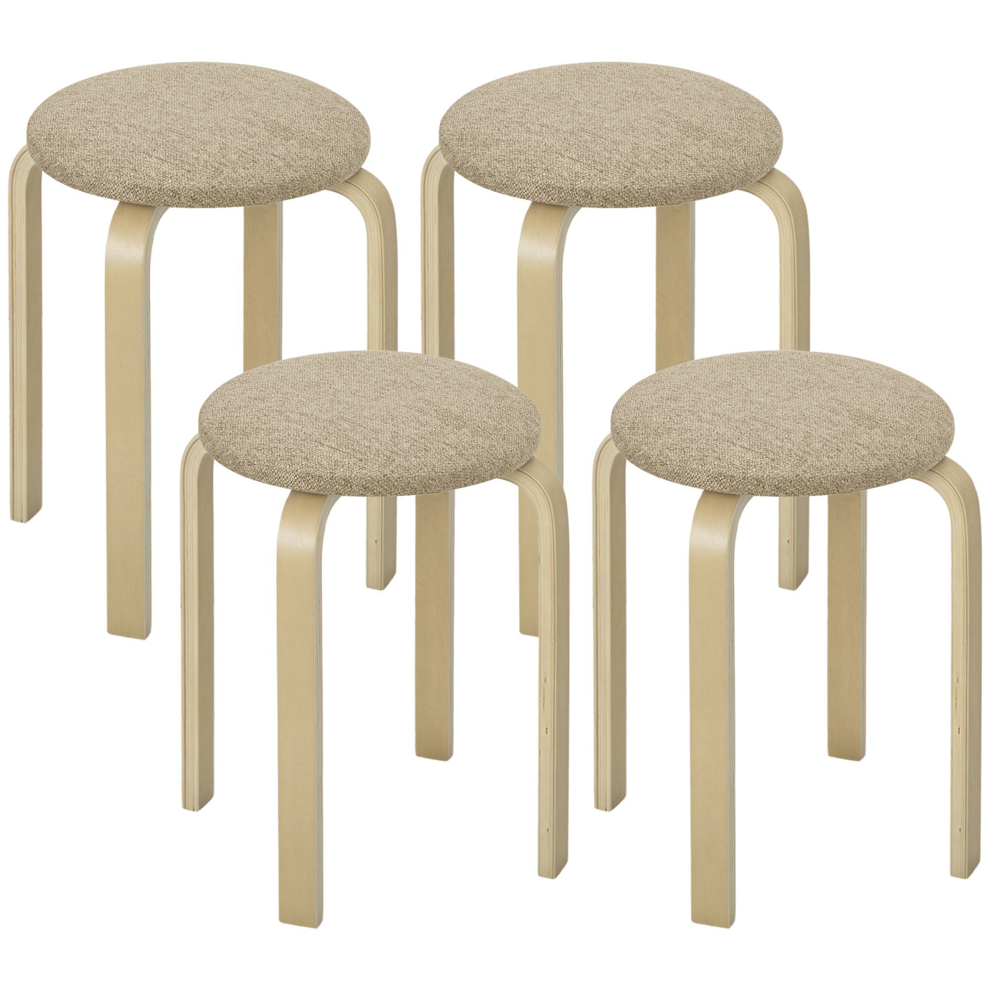 Tabourets rembourrés, lot de 4, empilables, surface laquée, pieds en bois, kaki - Image 1