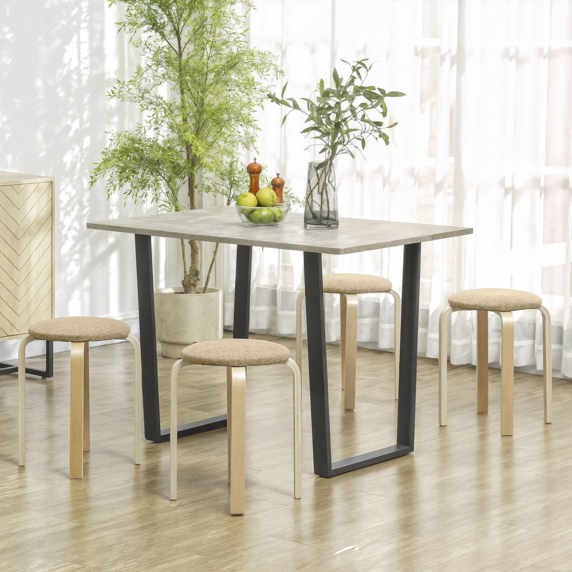 Tabourets rembourrés, lot de 4, empilables, surface laquée, pieds en bois, kaki - Image 3