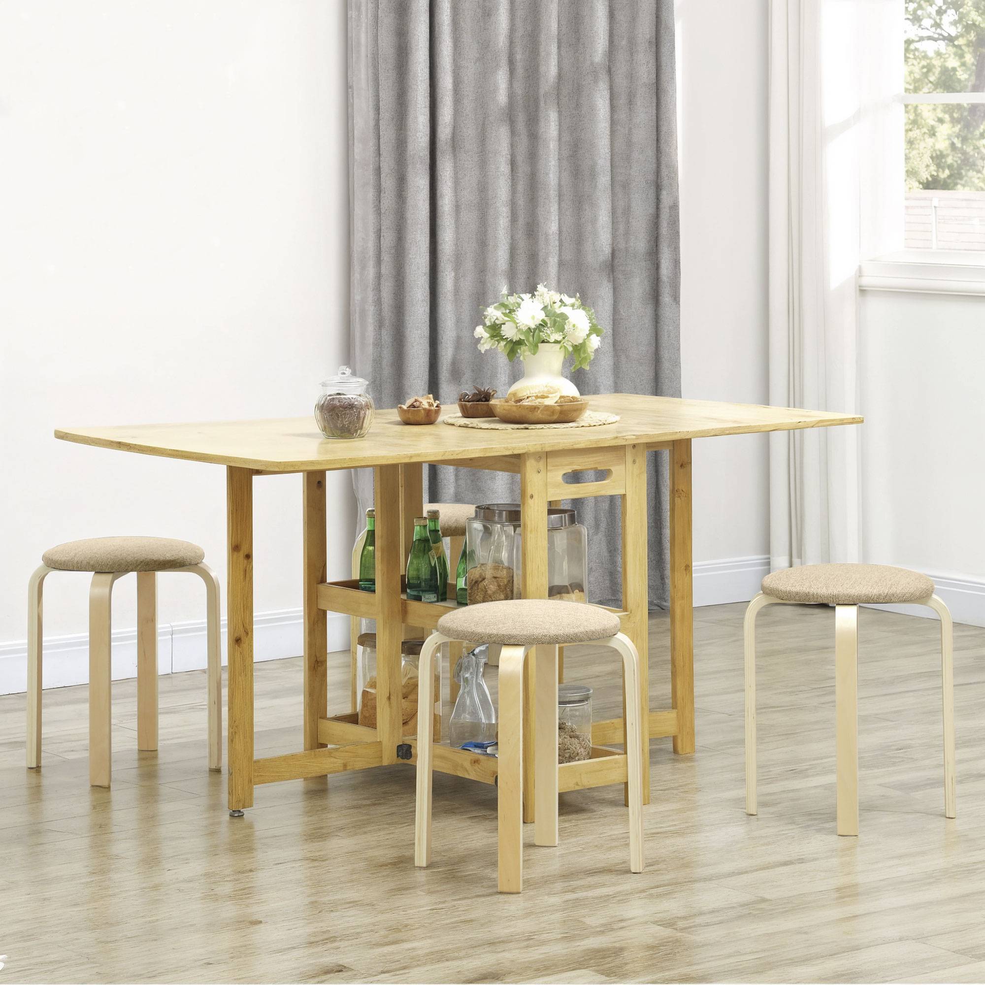 Tabourets rembourrés, lot de 4, empilables, surface laquée, pieds en bois, kaki - Image 4
