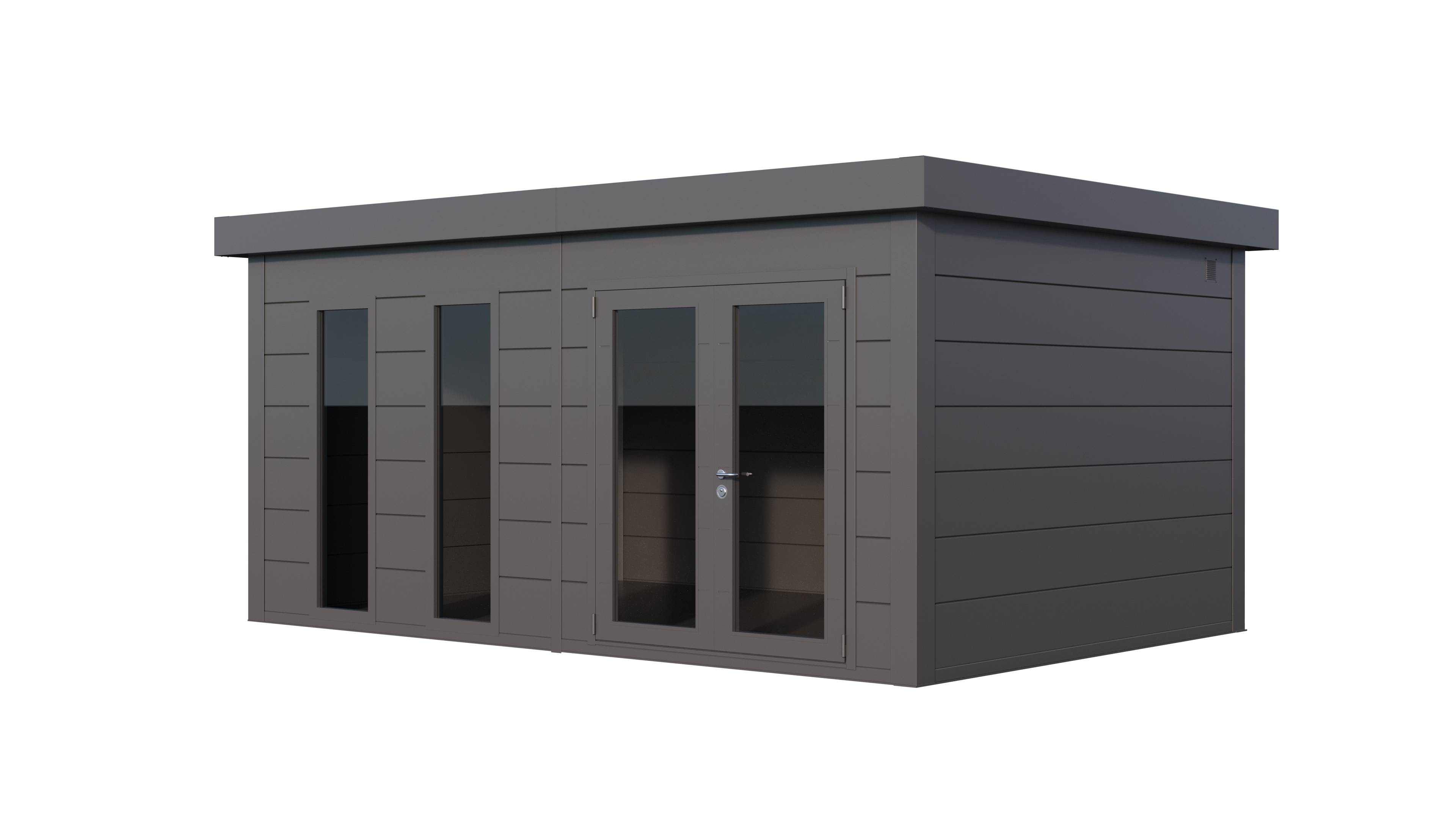 Telluria - Abri acier de 19,3 m² anthracite porte double vitrée et 2 fenêtres en façade - LUMINATO 5436+ TELLURIA