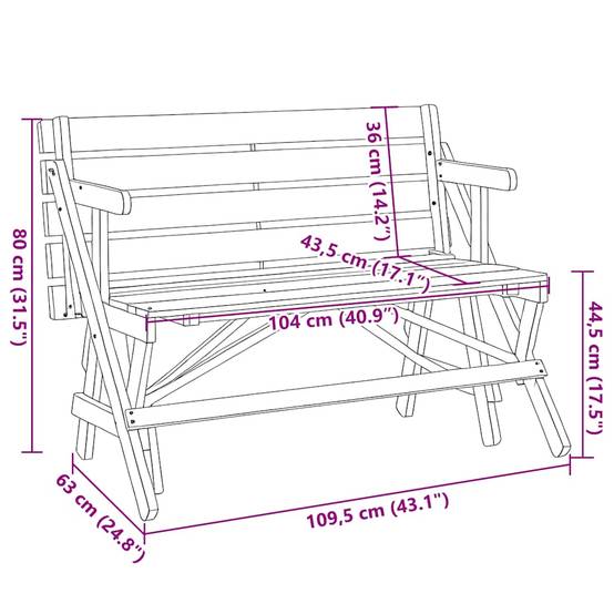 Maison Chic - Table de jardin | Table de pique-nique avec bancs sapin massif 2 en 1 convertible - Image 10