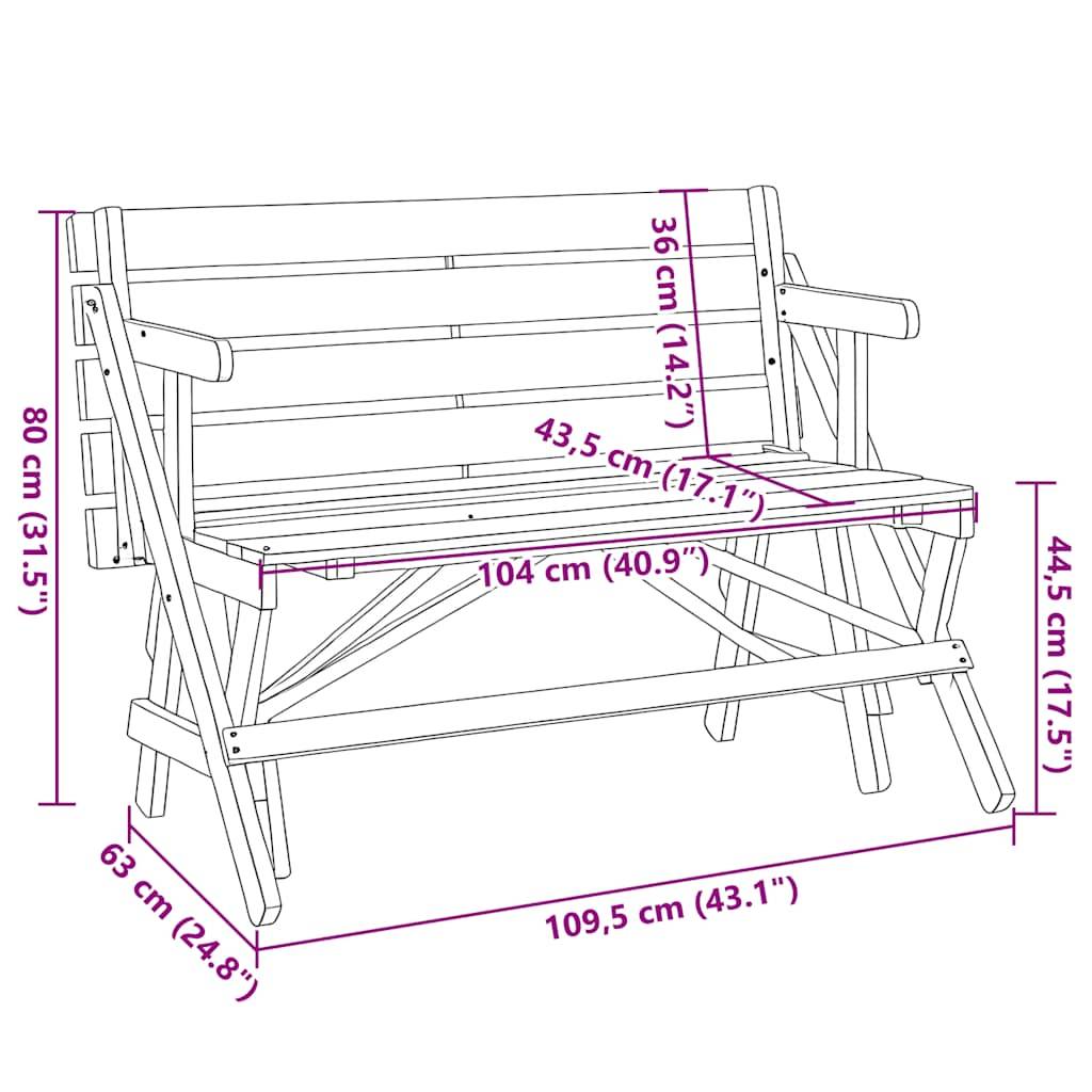 Maison Chic - Table de jardin | Table de pique-nique avec bancs sapin massif 2 en 1 convertible - Image 10