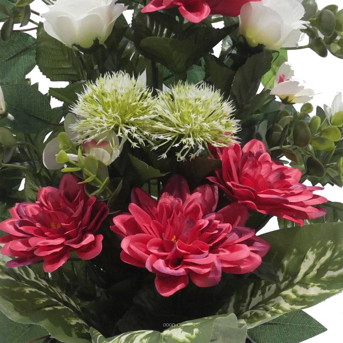 Artificielles - Vasque de Dahlia, Rose, Mini fleurs, Chardon et Ficus Rose fushia artificiels - Toussaint - couleur: Rose fushia 730 - Imagen 3