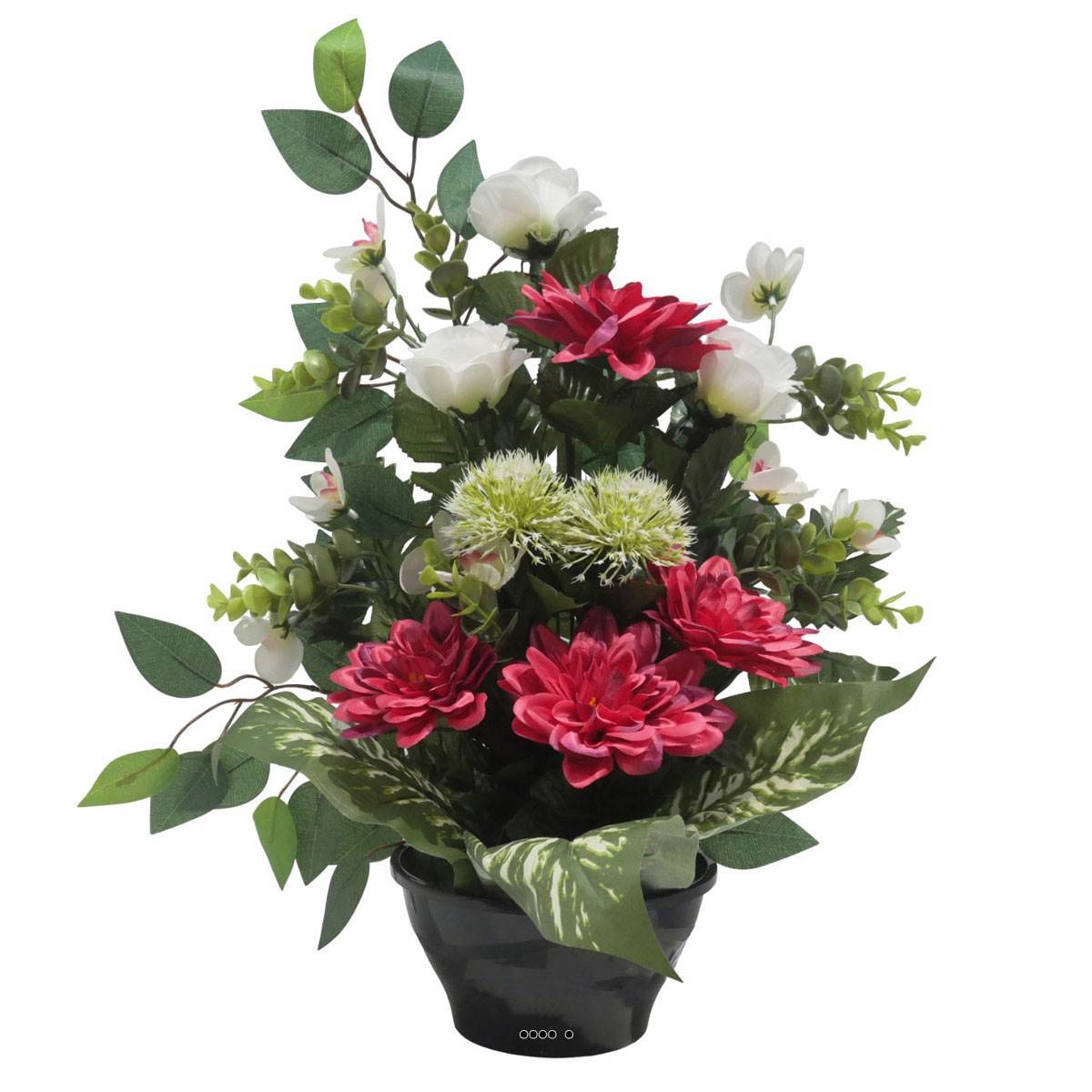 Artificielles - Vasque de Dahlia, Rose, Mini fleurs, Chardon et Ficus Rose fushia artificiels - Toussaint - couleur: Rose fushia 730 - Imagen 1