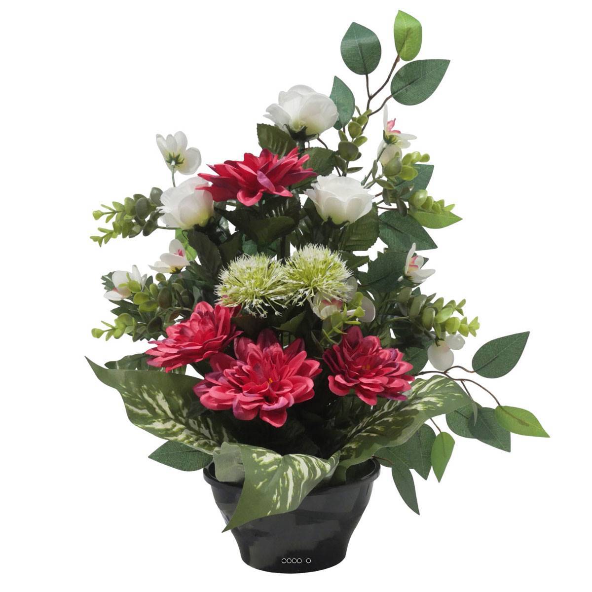 Artificielles - Vasque de Dahlia, Rose, Mini fleurs, Chardon et Ficus Rose fushia artificiels - Toussaint - couleur: Rose fushia 730 - Imagen 2