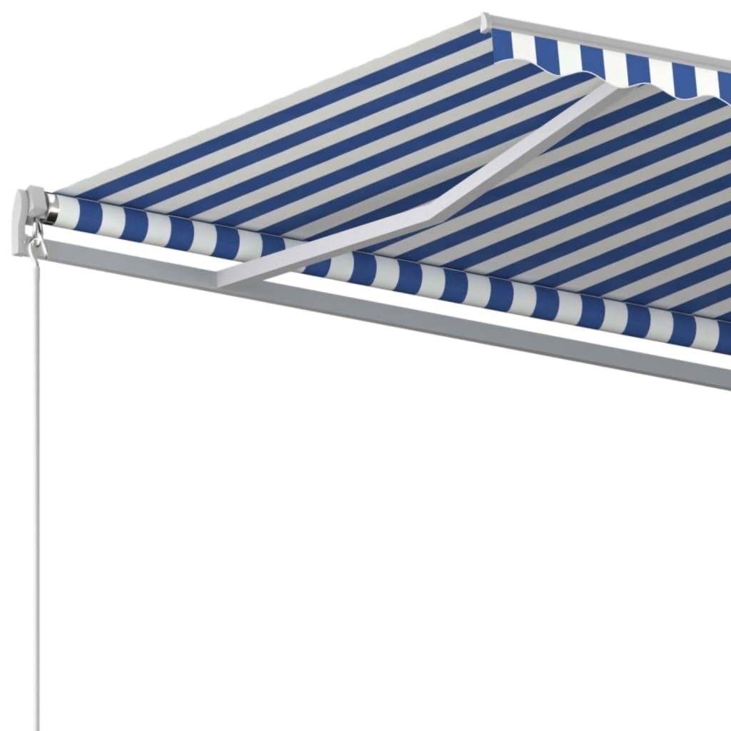 Store banne rétractable manuel aluminium pour patio avec manivelle 450x350 Bleu et blanc - ComfortXL Outdoor Living - Image 4