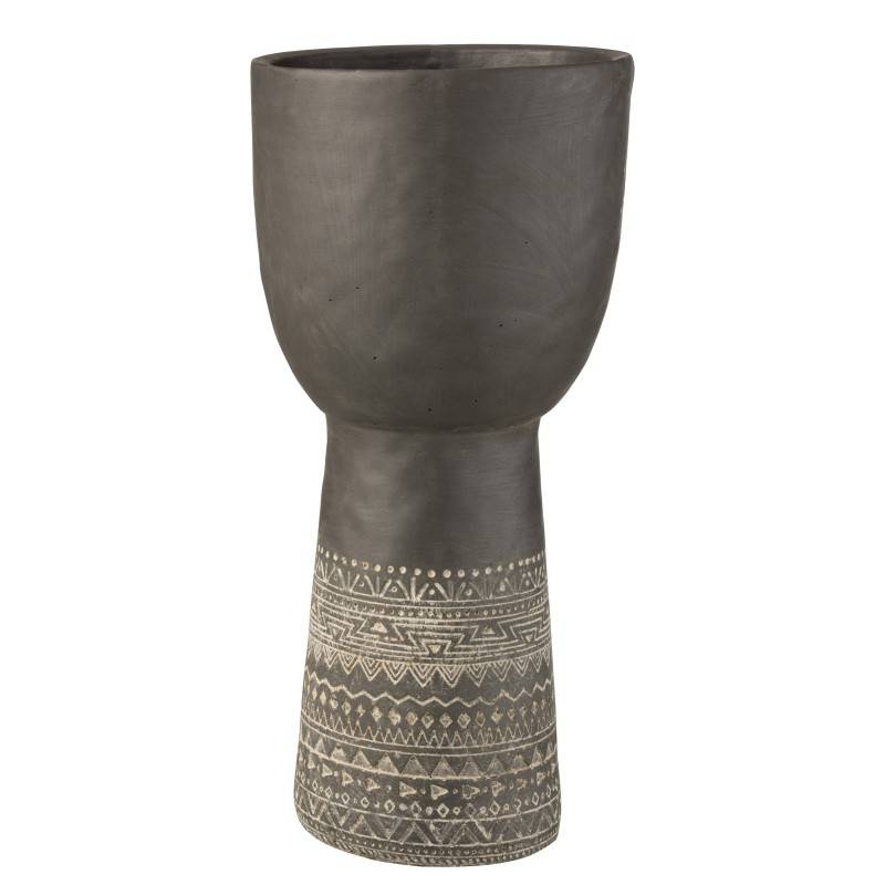 Pot creux avec décoration ethnique en céramique grise 23x23x50cm - J-Line