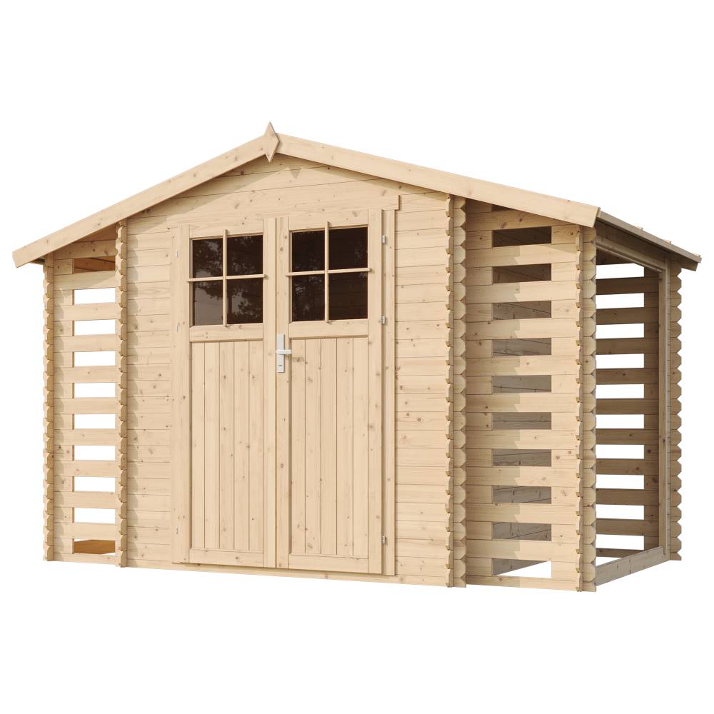 Timbela - Abri de jardin en bois et range bûches extérieur I206xL328xH218 cm/ 3,53+0,97+0,97 m² - 19 mm d’épaisseur - Timbela M391F - Image 4