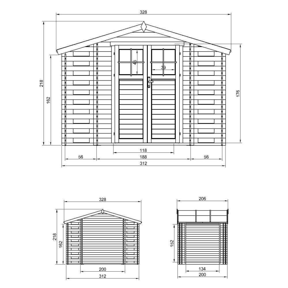 Timbela - Abri de jardin en bois et range bûches extérieur I206xL328xH218 cm/ 3,53+0,97+0,97 m² - 19 mm d’épaisseur - Timbela M391F - Image 5