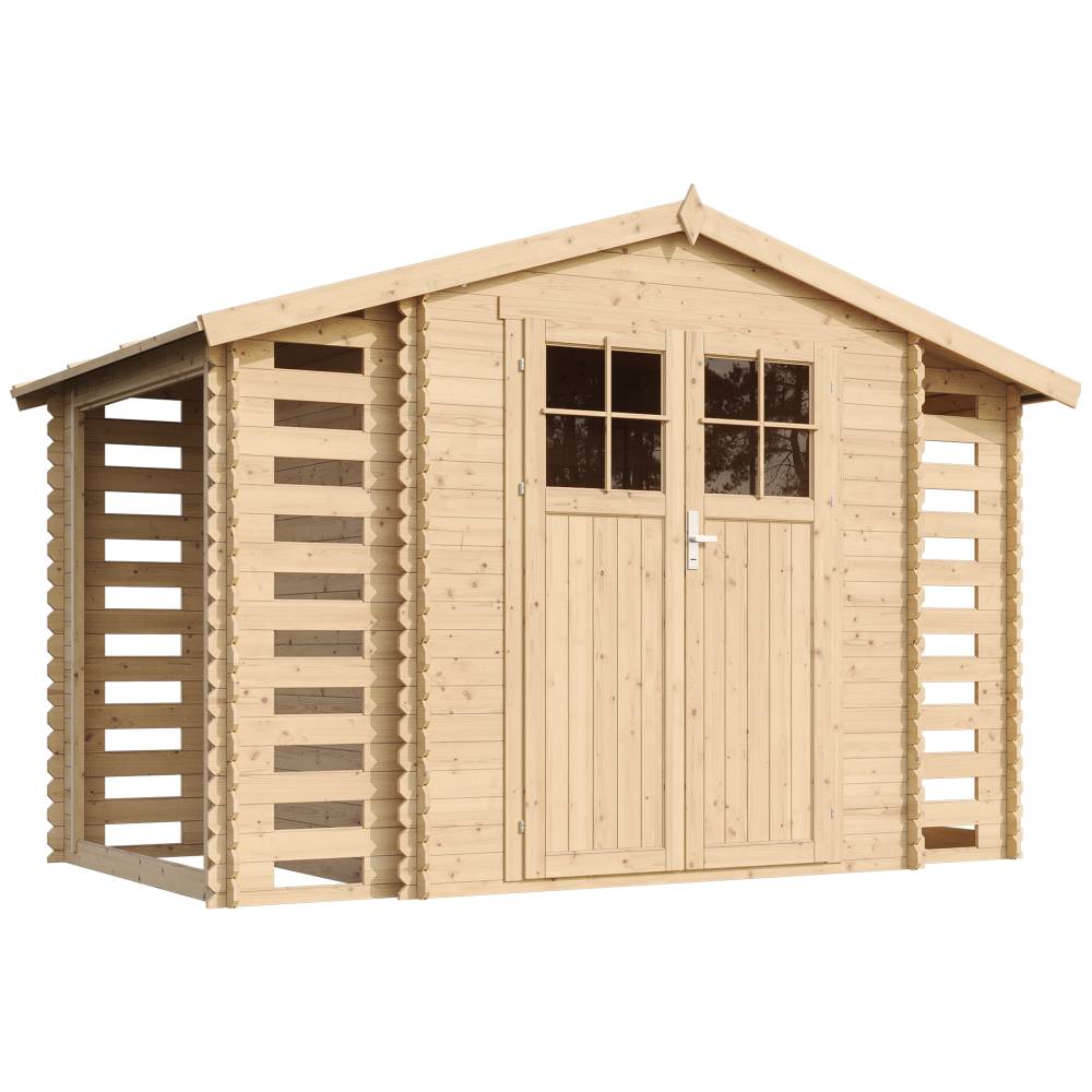 Timbela - Abri de jardin en bois et range bûches extérieur I206xL328xH218 cm/ 3,53+0,97+0,97 m² - 19 mm d’épaisseur - Timbela M391F - Image 2