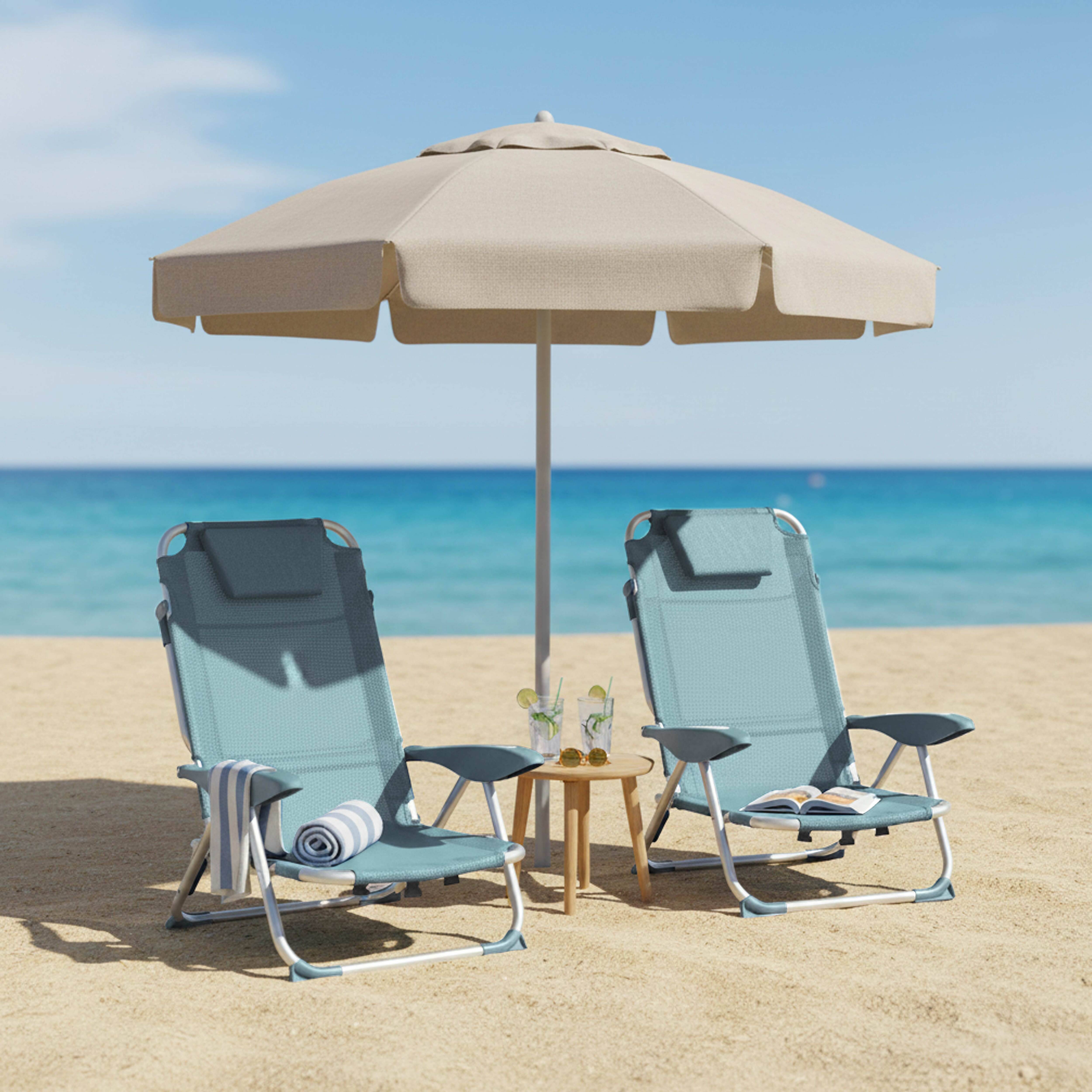 Oviala - Lot de 2 fauteuils clic clac des plages en polyester bleu ciel Clic Clac des plages - Oviala - Imagen 2